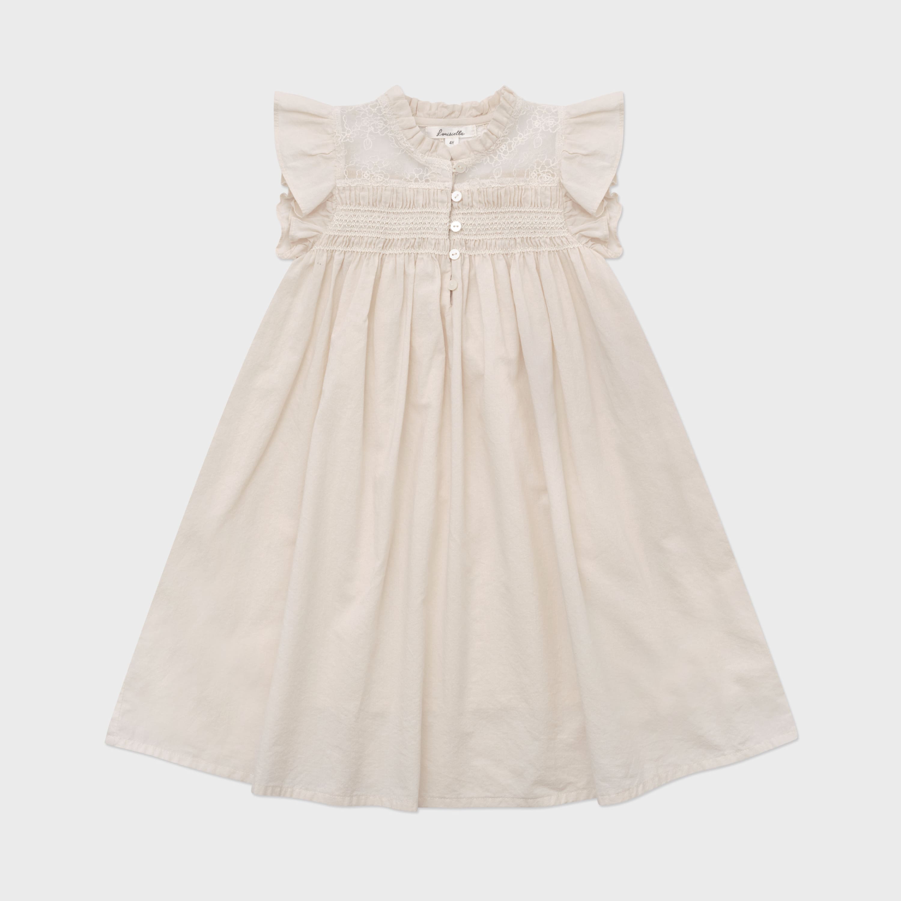 Girls Beige Lace Cotton Dress