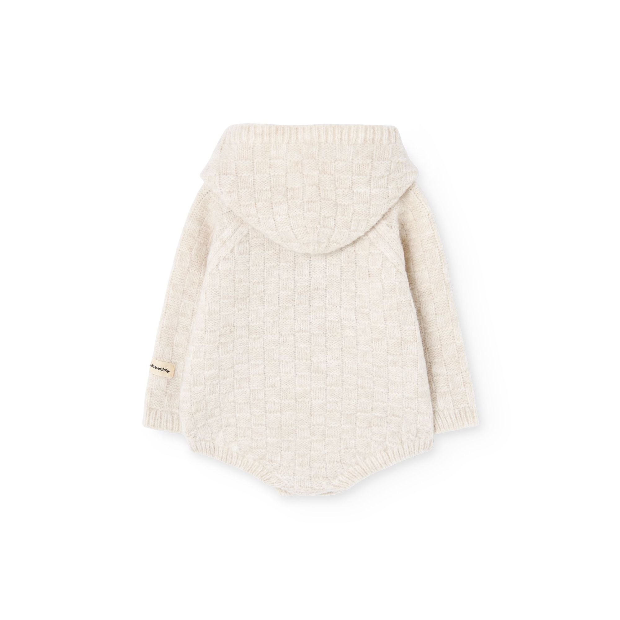 Grenouillère Bébé Garçons et Filles en Maille Jacquard Blanche avec Capuche et Motif Chiot