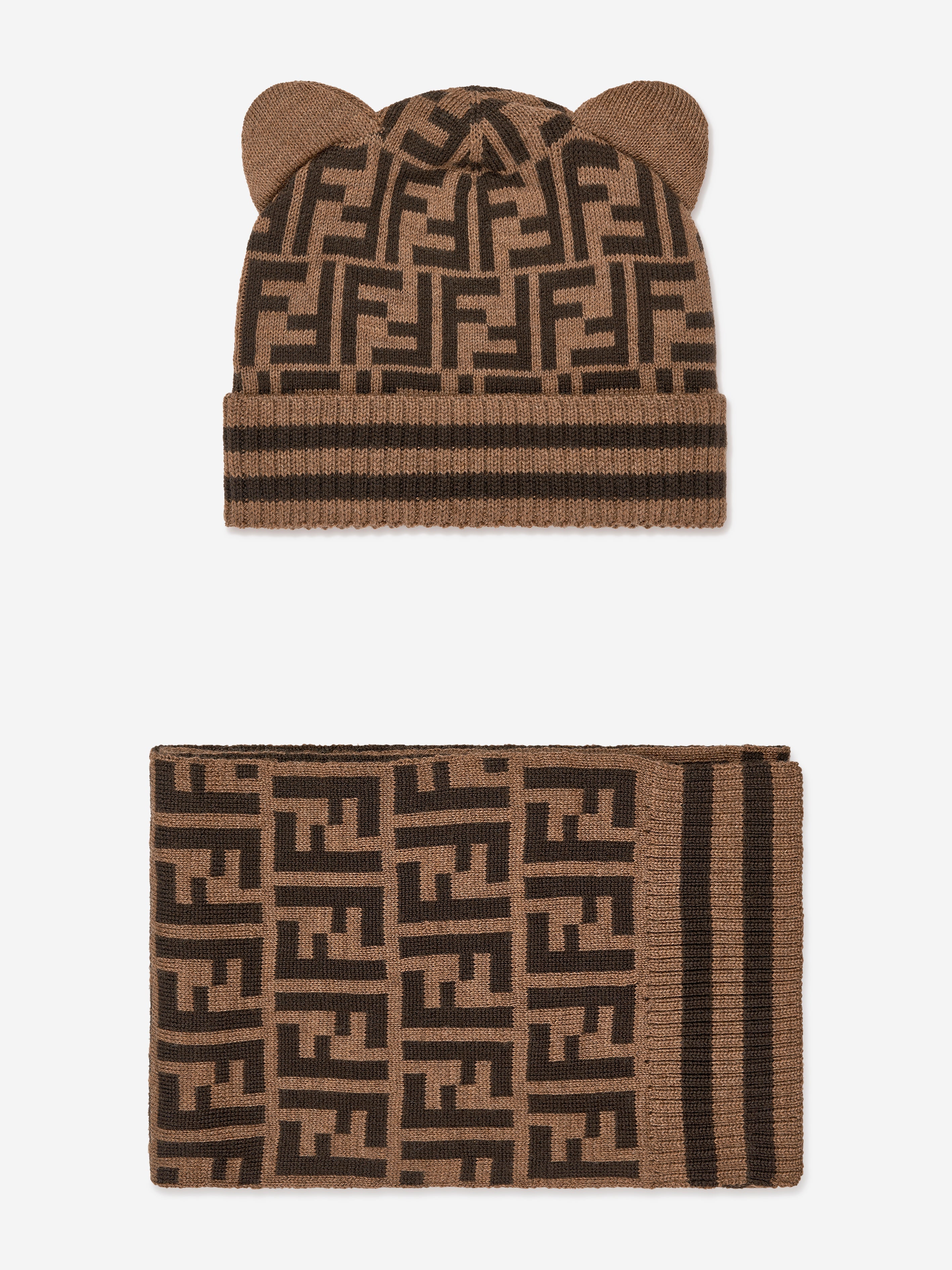 Baby Logo Hat and Scarf Set in Brown