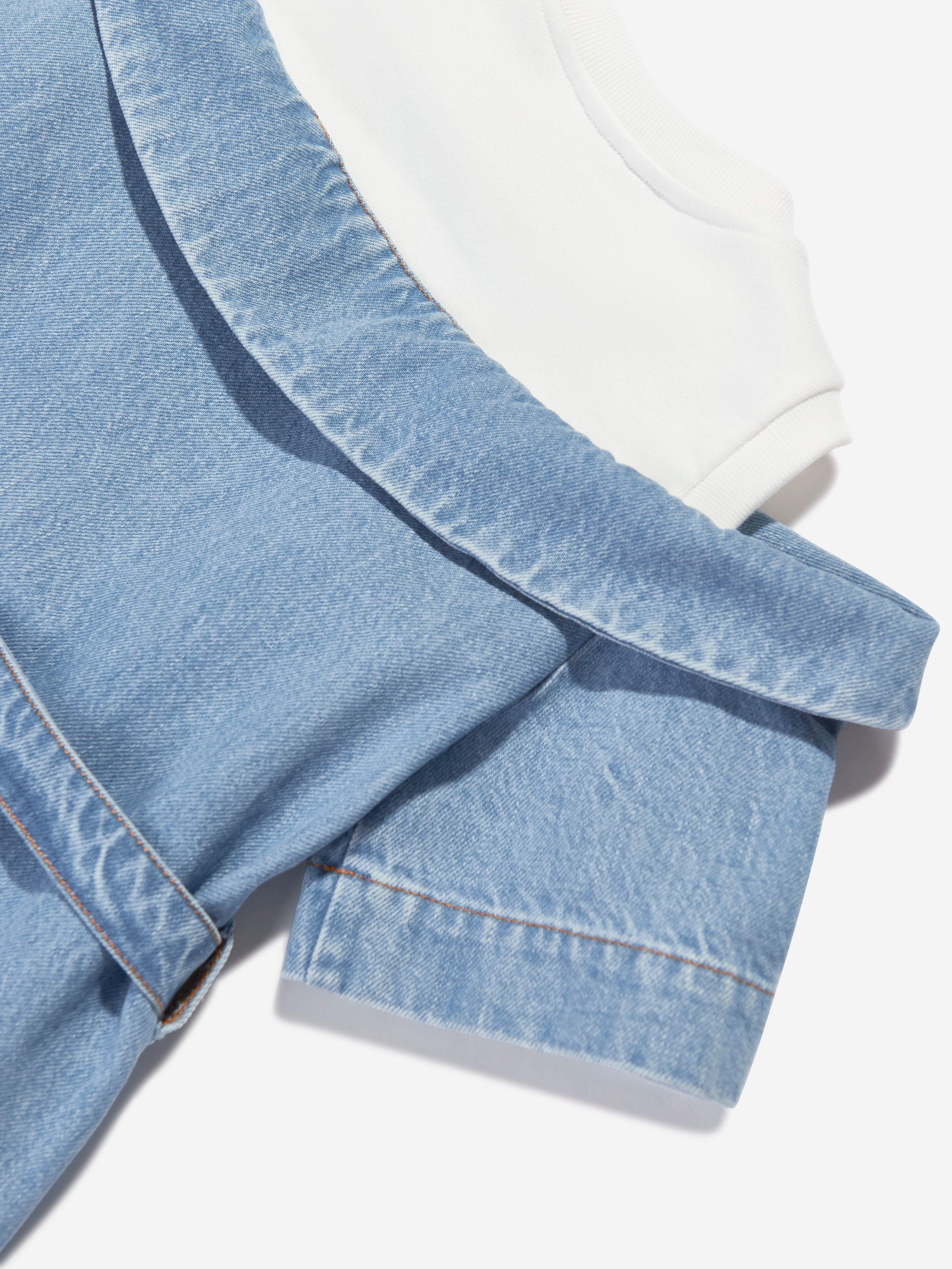 Girls Double Fabric Denim Dress in Blue
