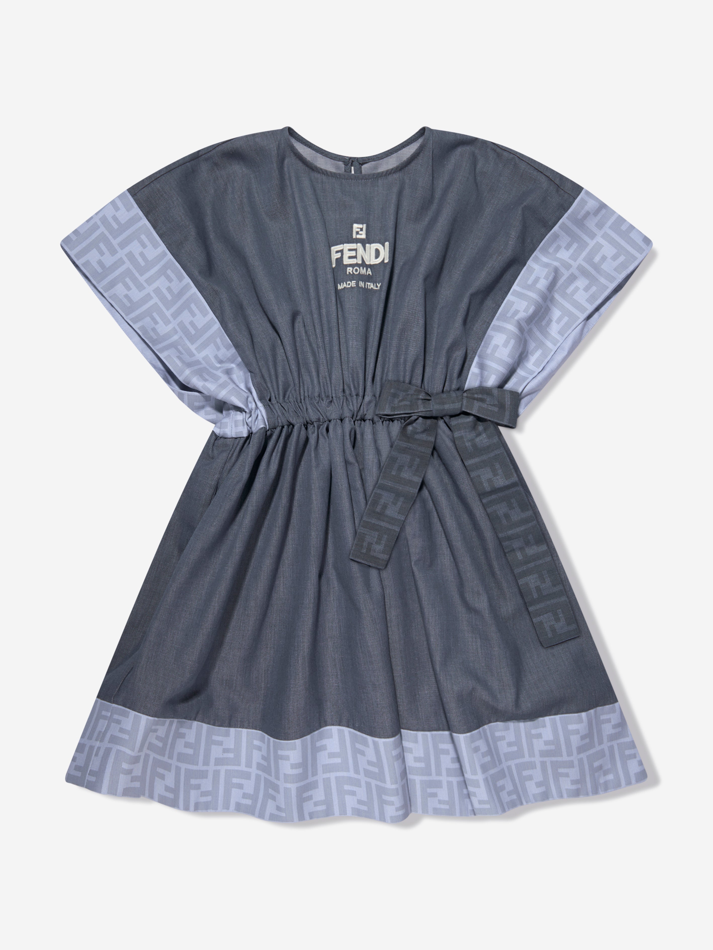 Girls Chambray FF Logo Dress in Blue