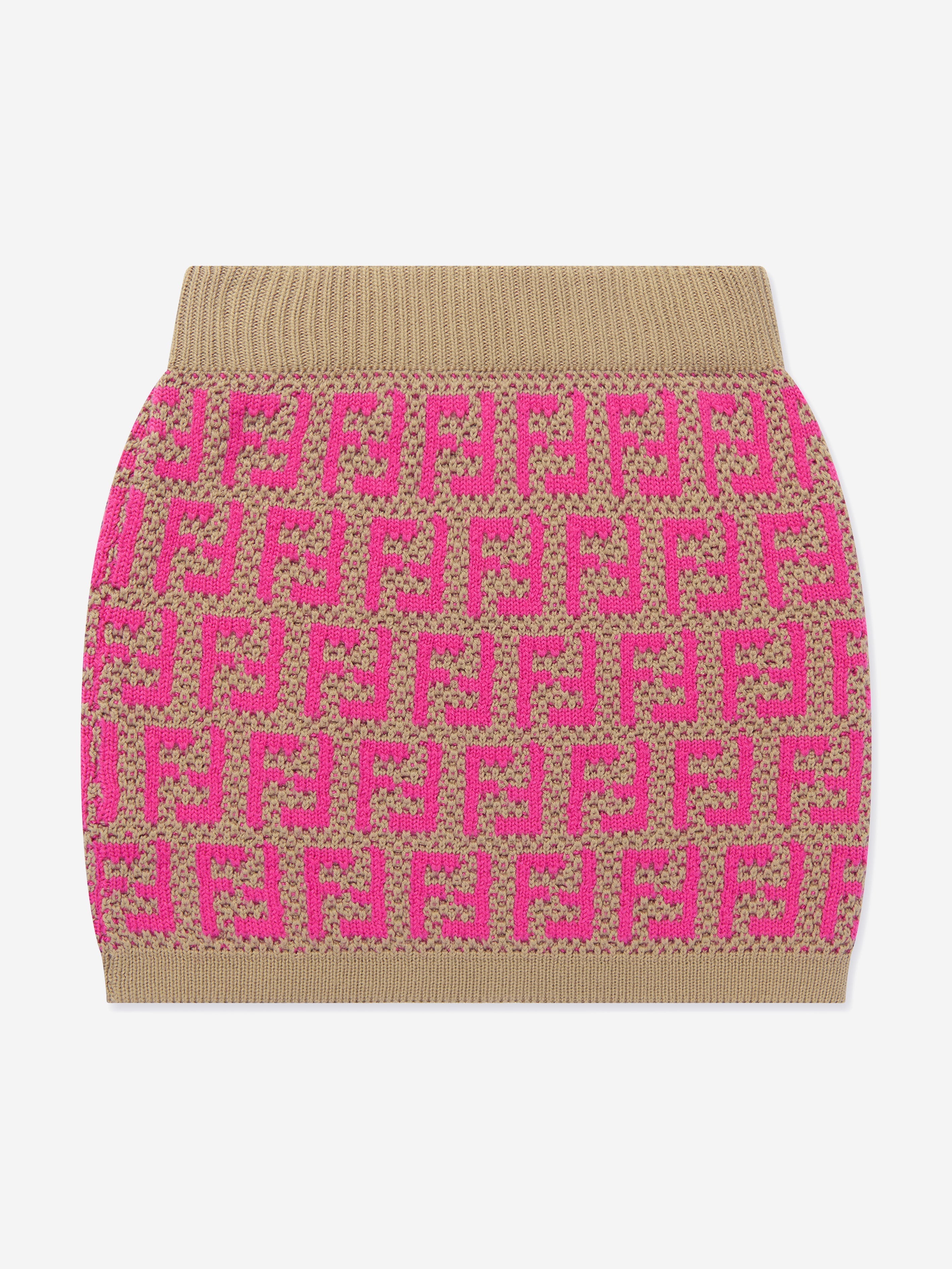 Girls Knitted FF Logo Skirt in Pink