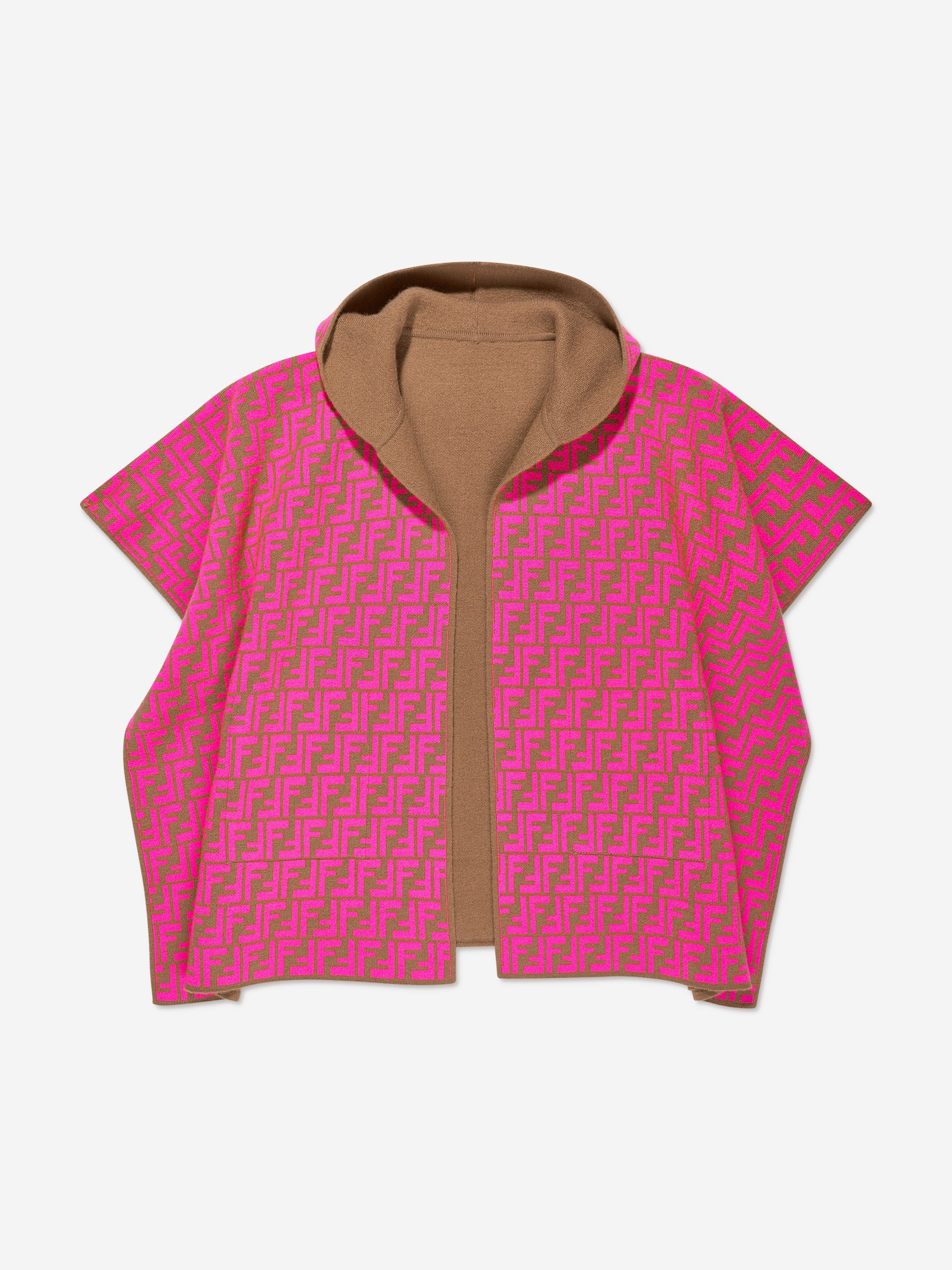 Girls Wool And Cashmere Reversible Cape in Beige