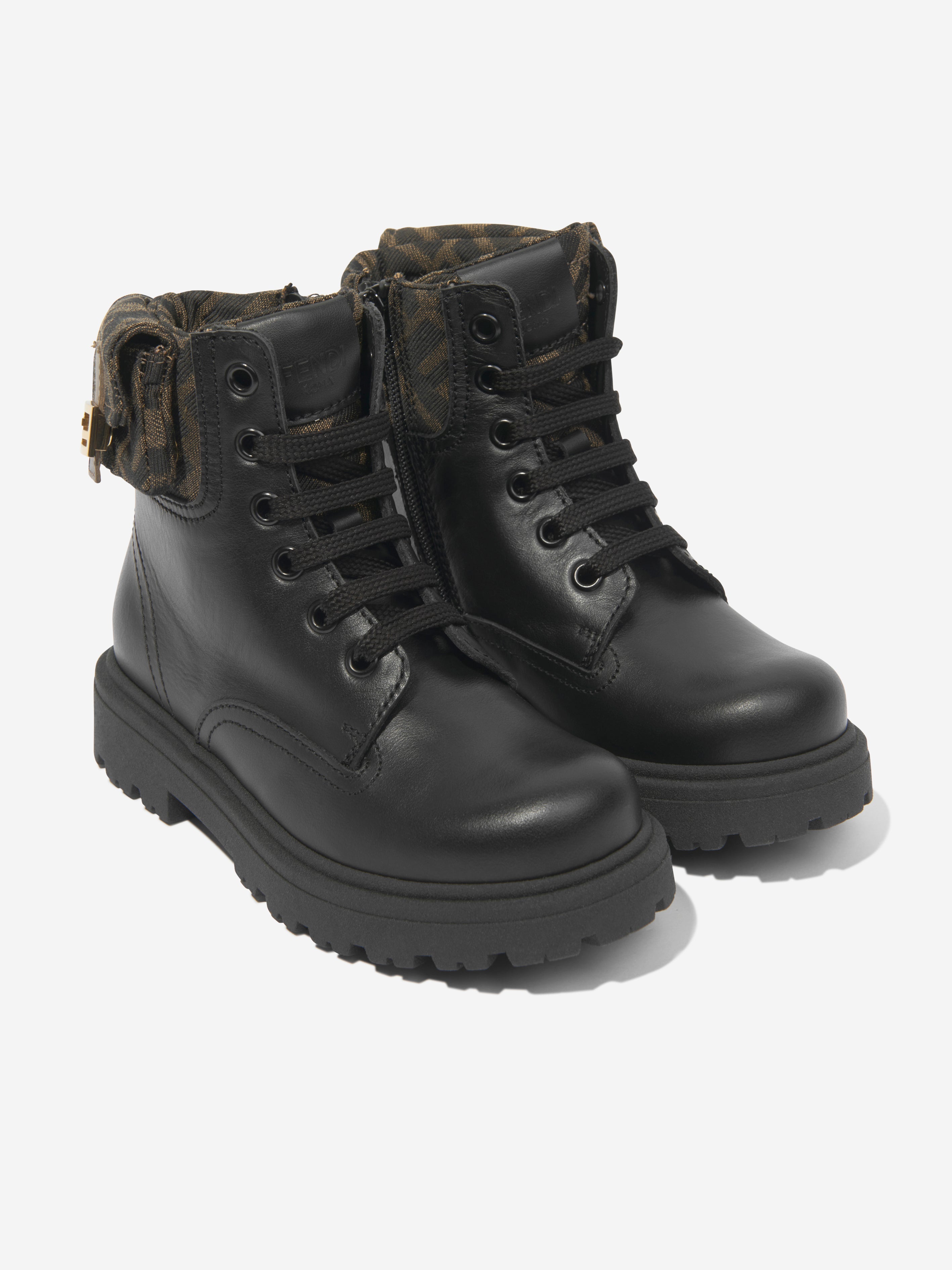 Kids Leather Baguette Biker Boots in Black