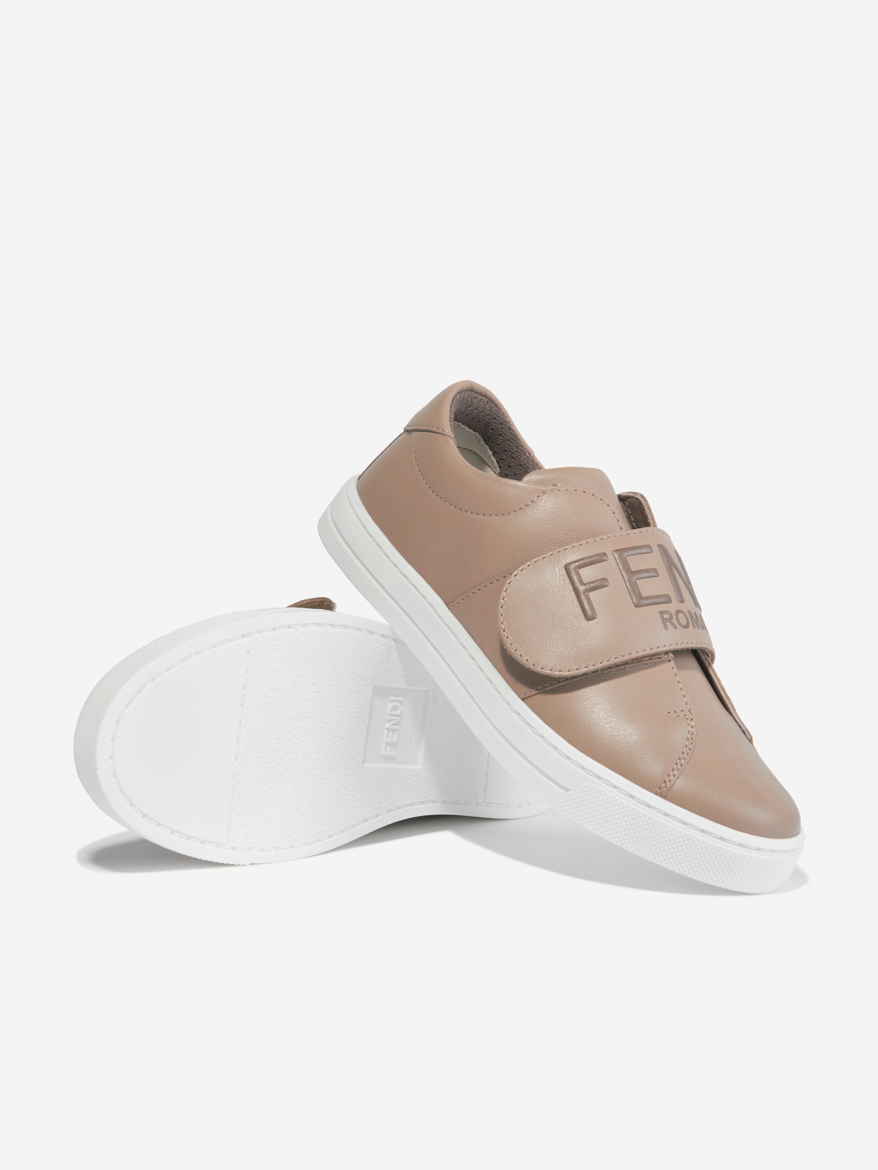 Kids Leather Logo Trainers in Beige