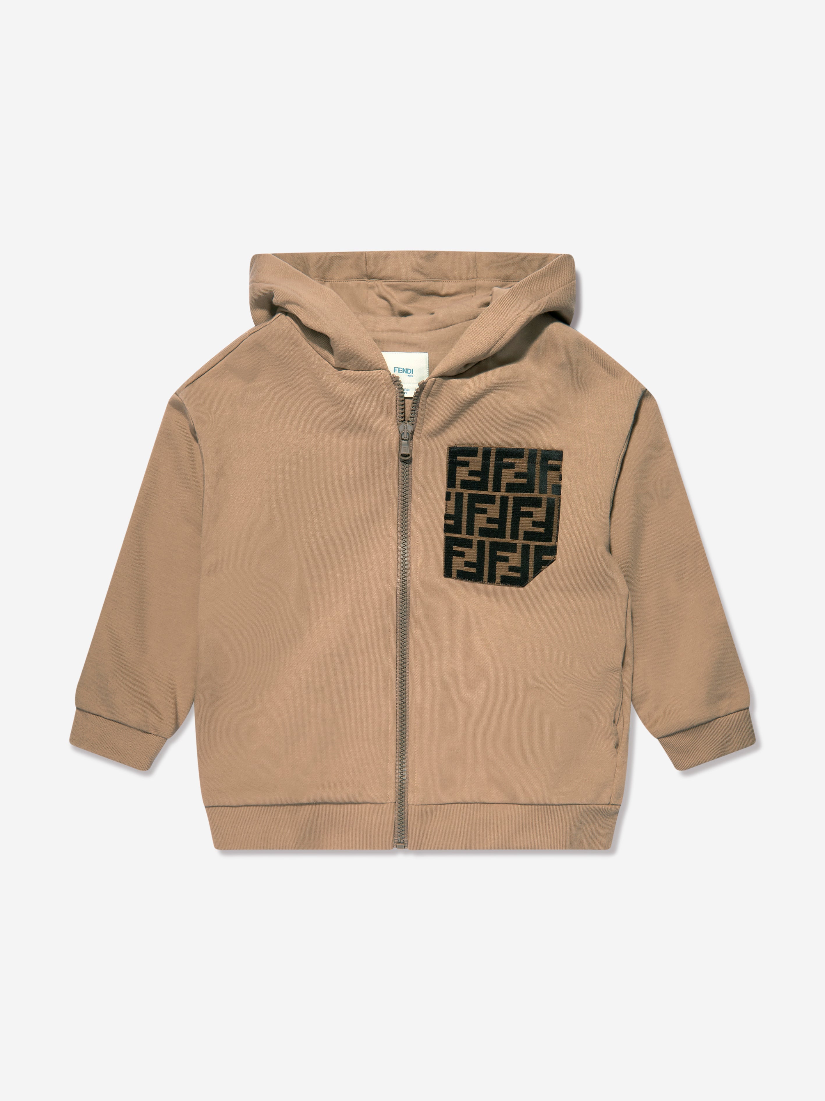Kids Logo Patch Zip Up Top in Beige