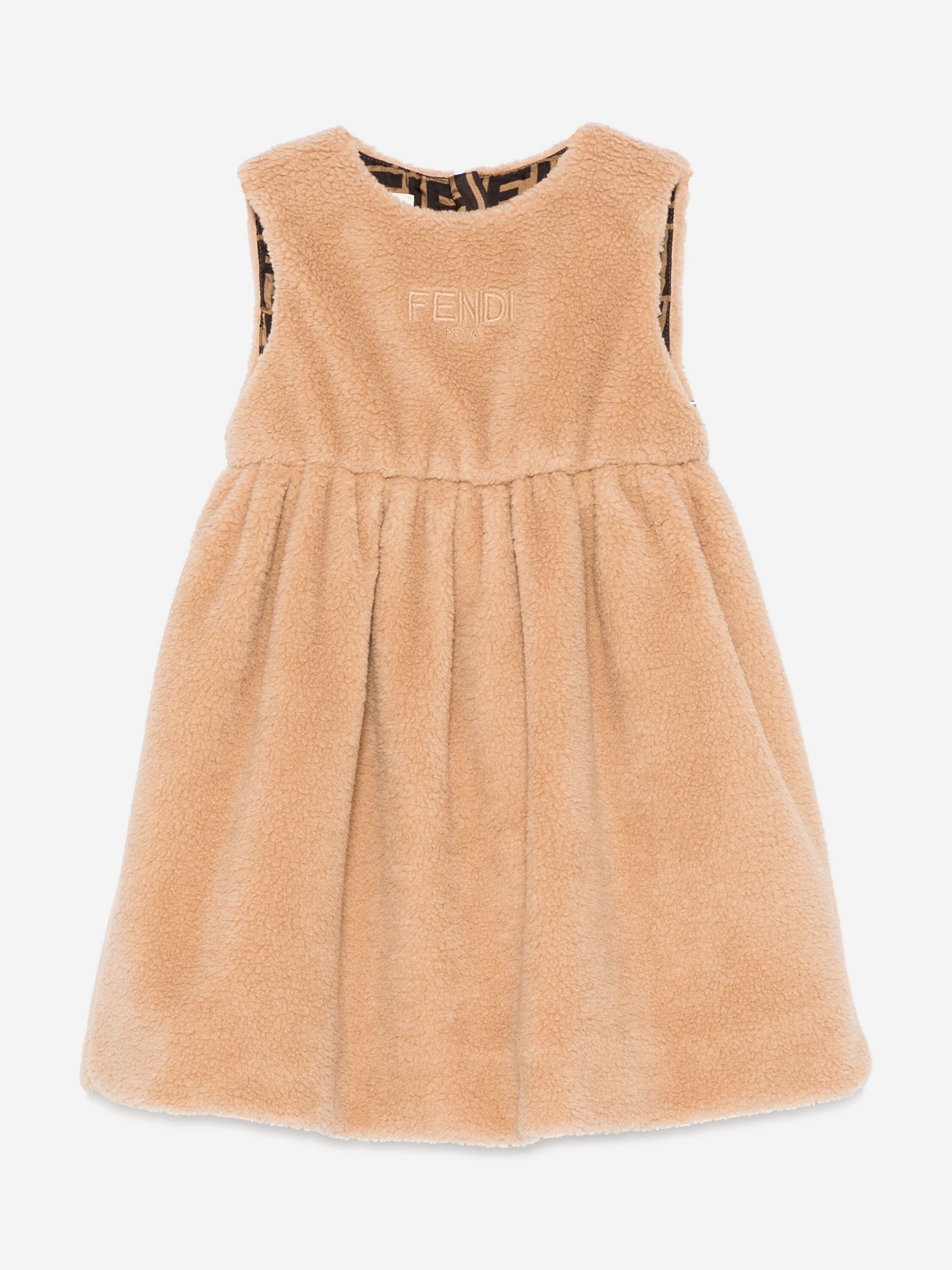 Fendi Baby Girls Teddy Fleece Dress in Beige