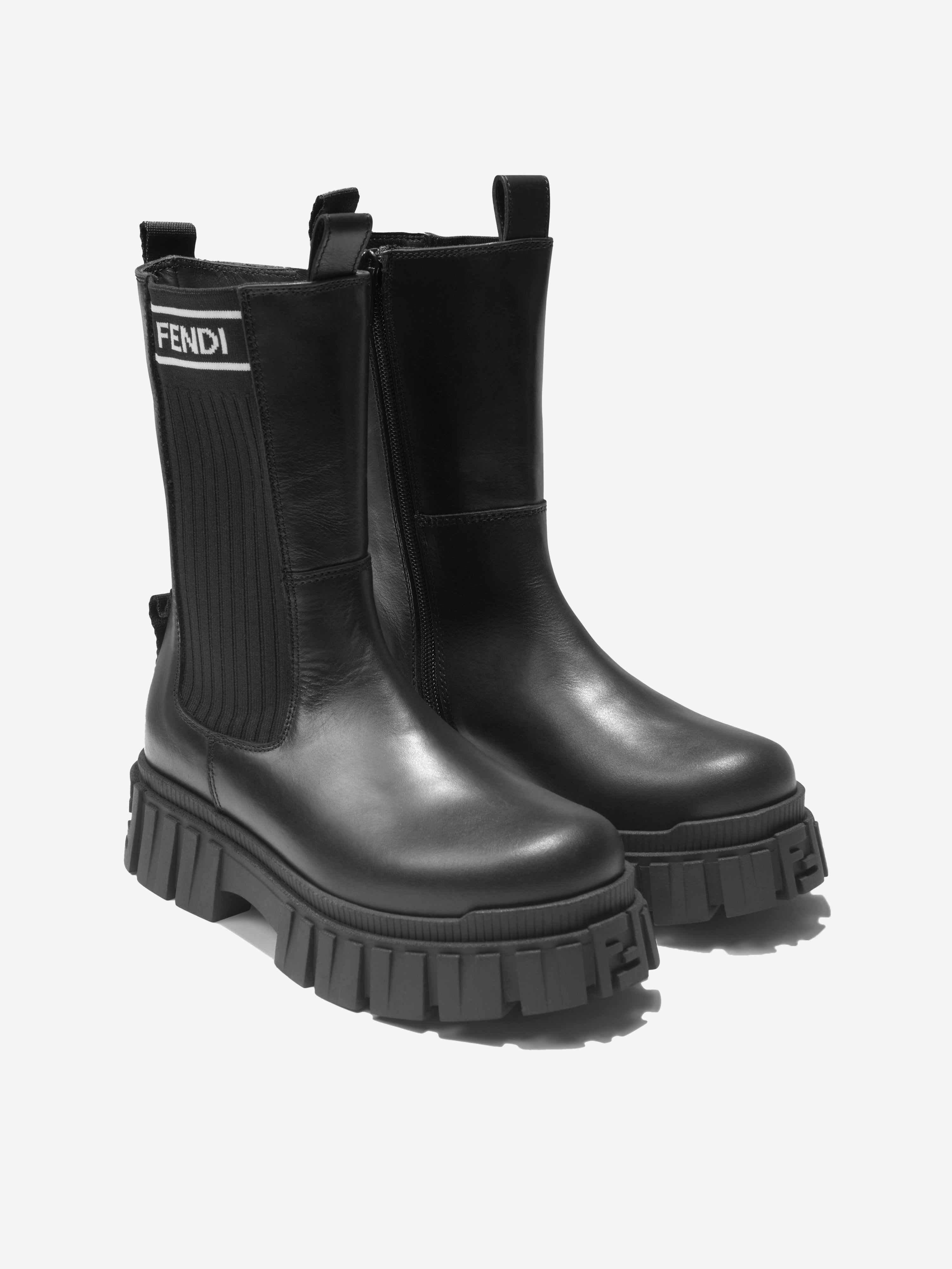 Girls Leather Chunky Logo Biker Boots