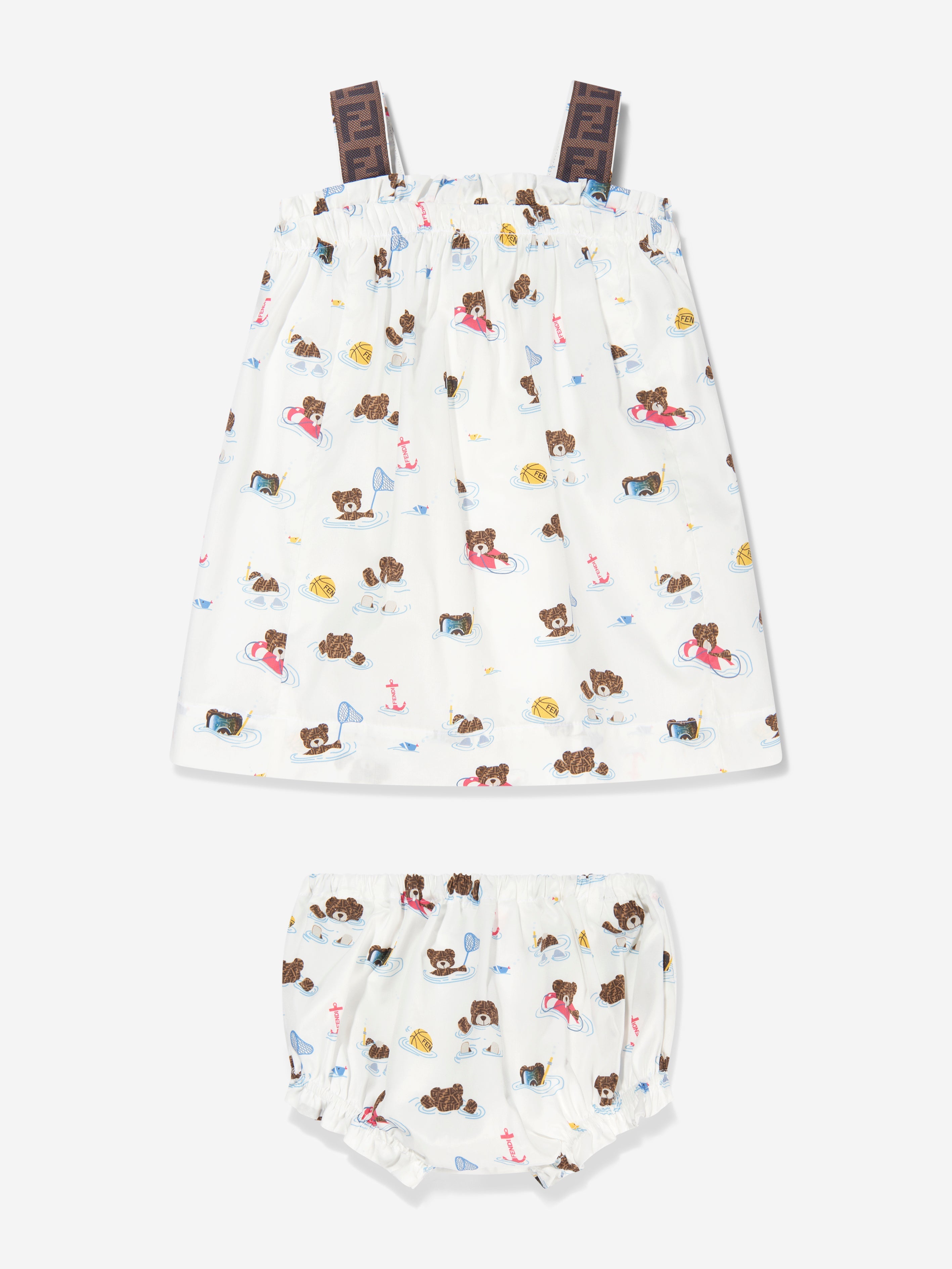 Baby Girls Bear Dress With Knickers in White