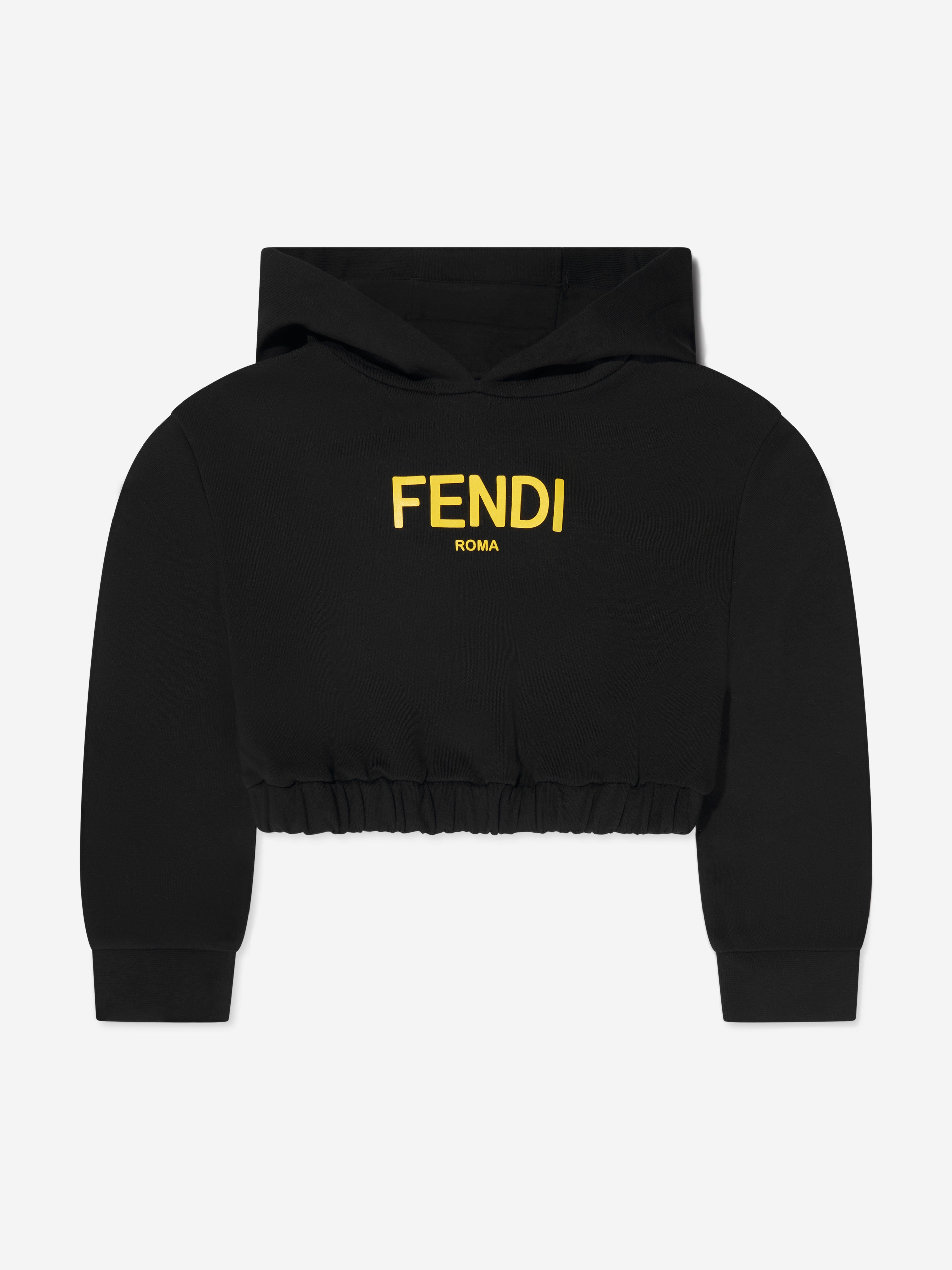 Girls Cropped Logo Hooded Sweatshirt in Black