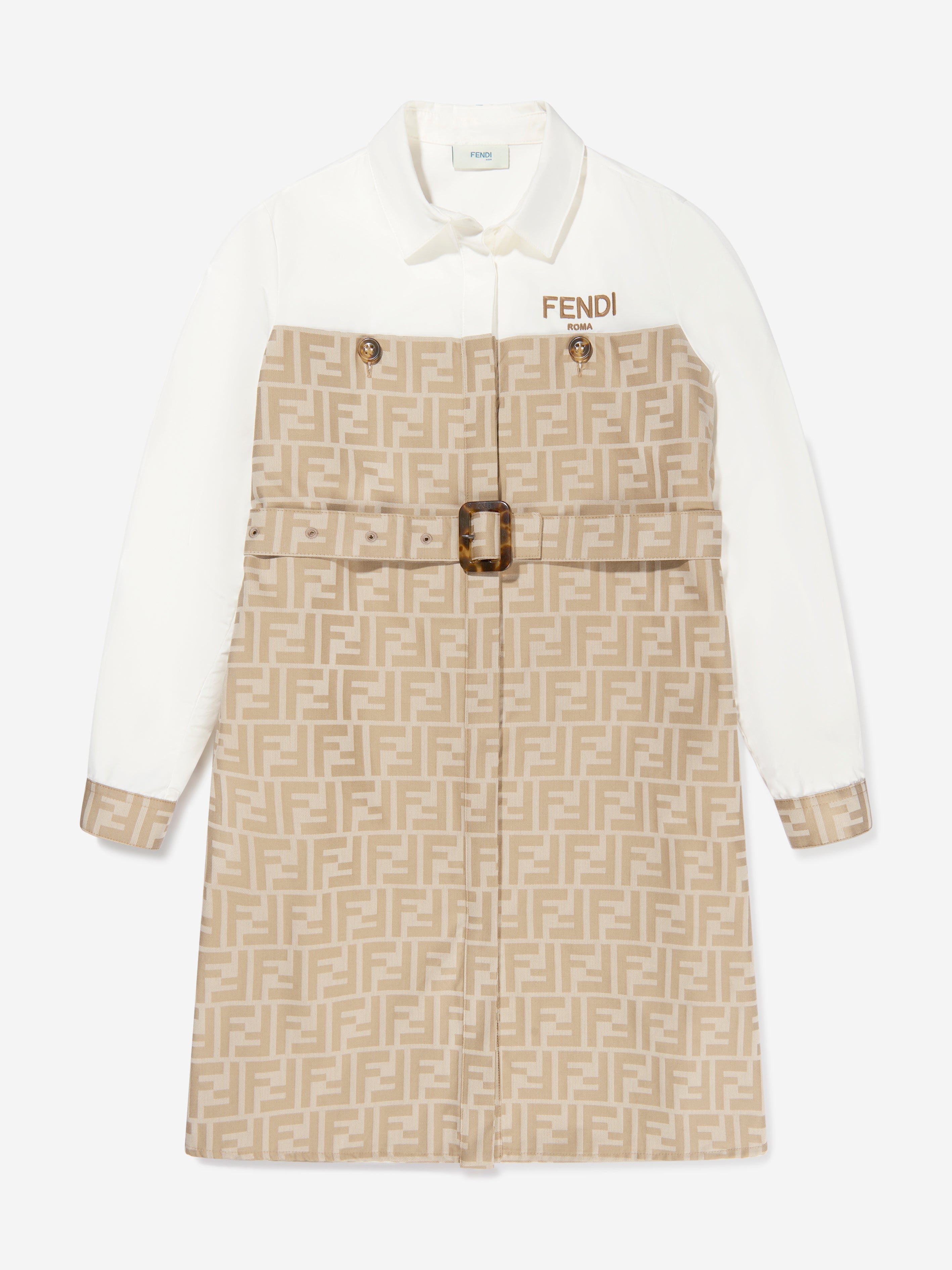 Girls Logo Shirt Dress in Beige