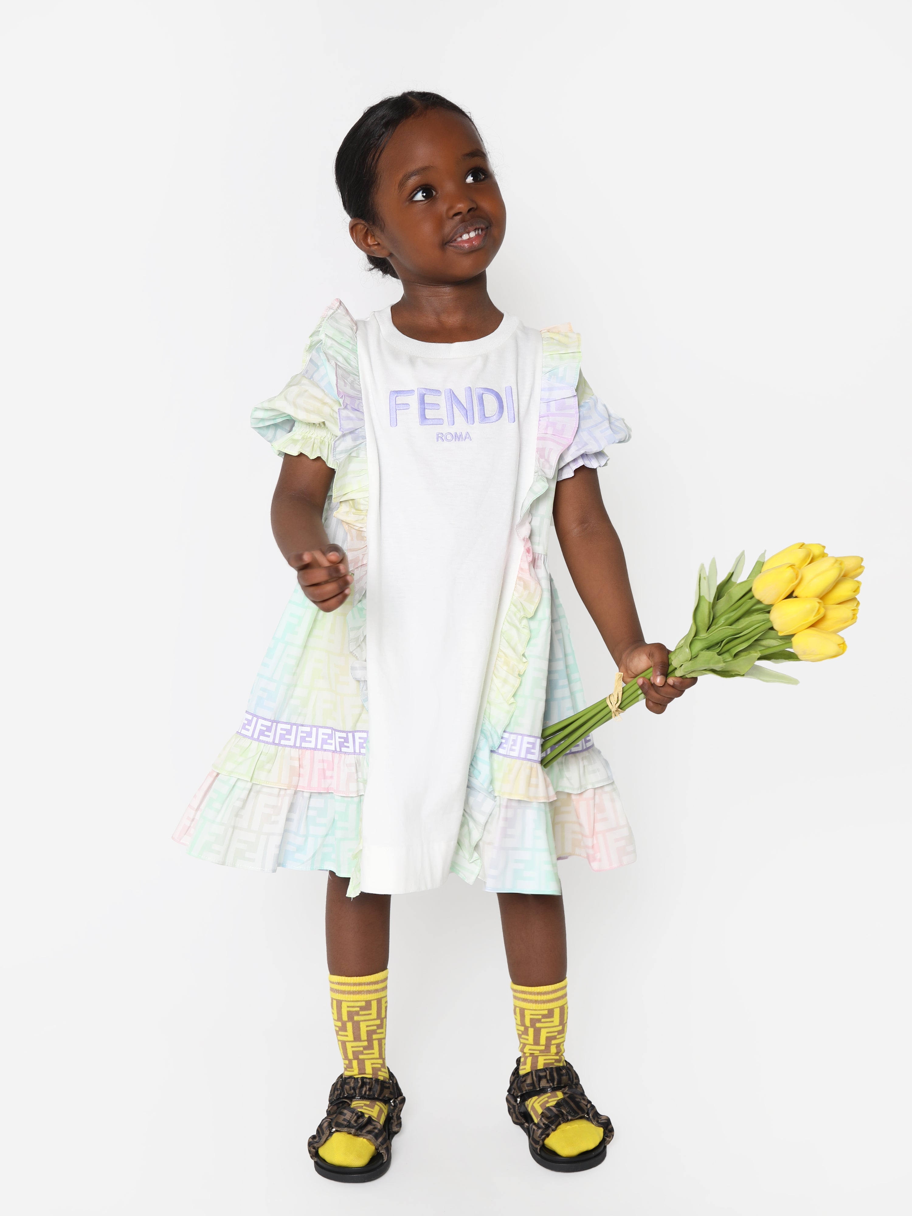 Girls FF Logo Metaverse Dress in White