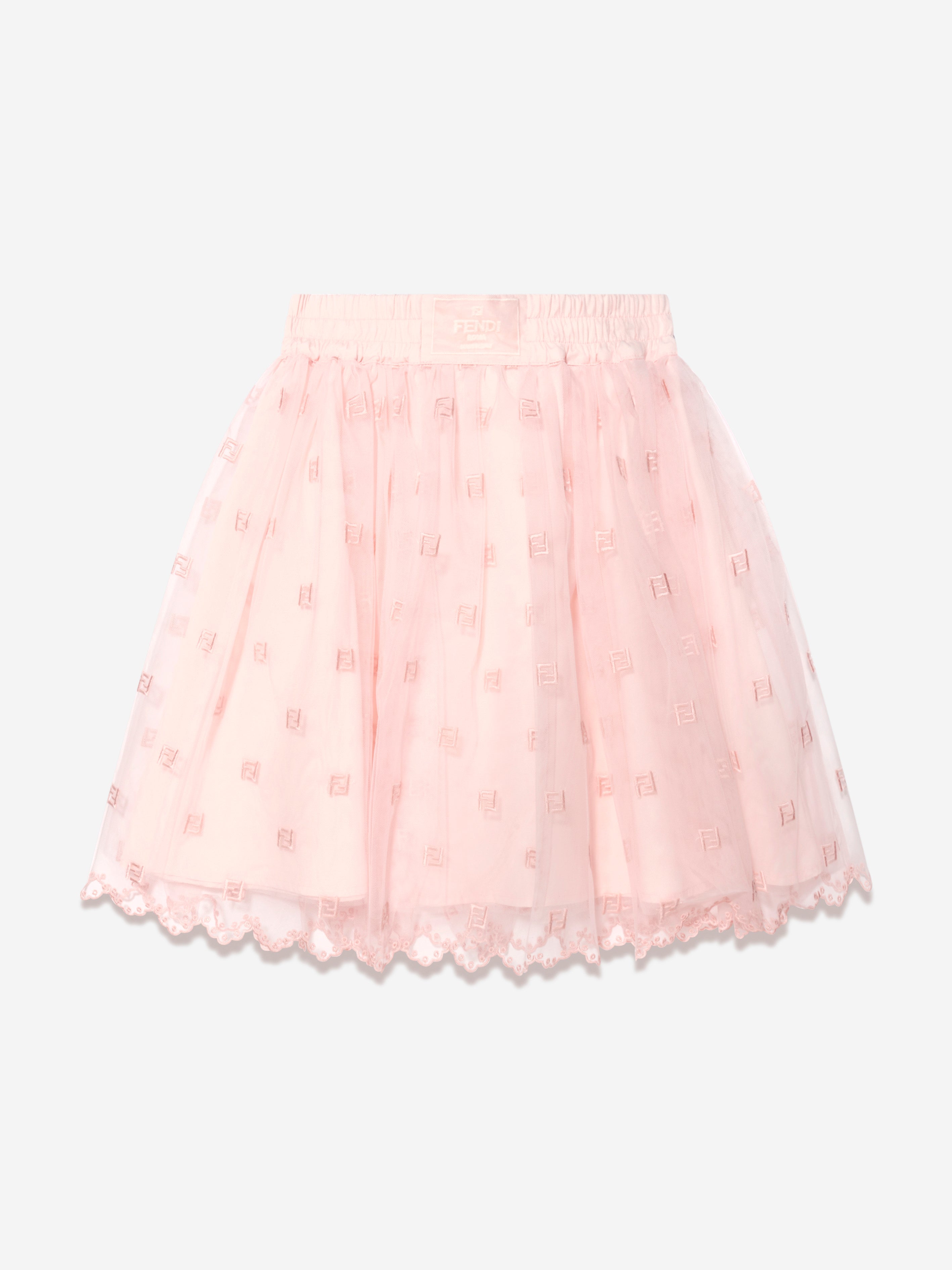 Girls Embroidered Tulle Skirt in Pink