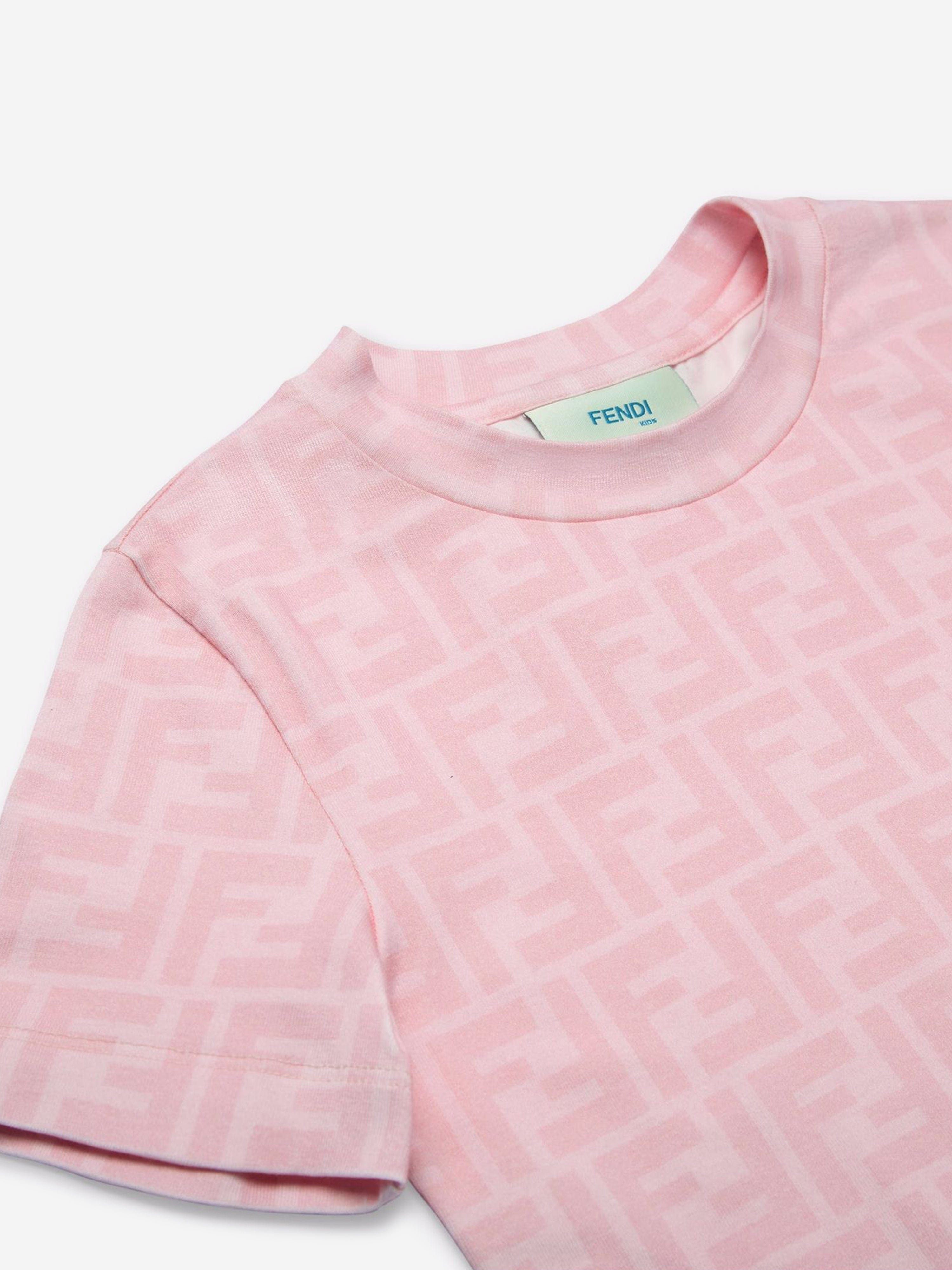 Fendi Girls FF Logo Print T-Shirt in Pink