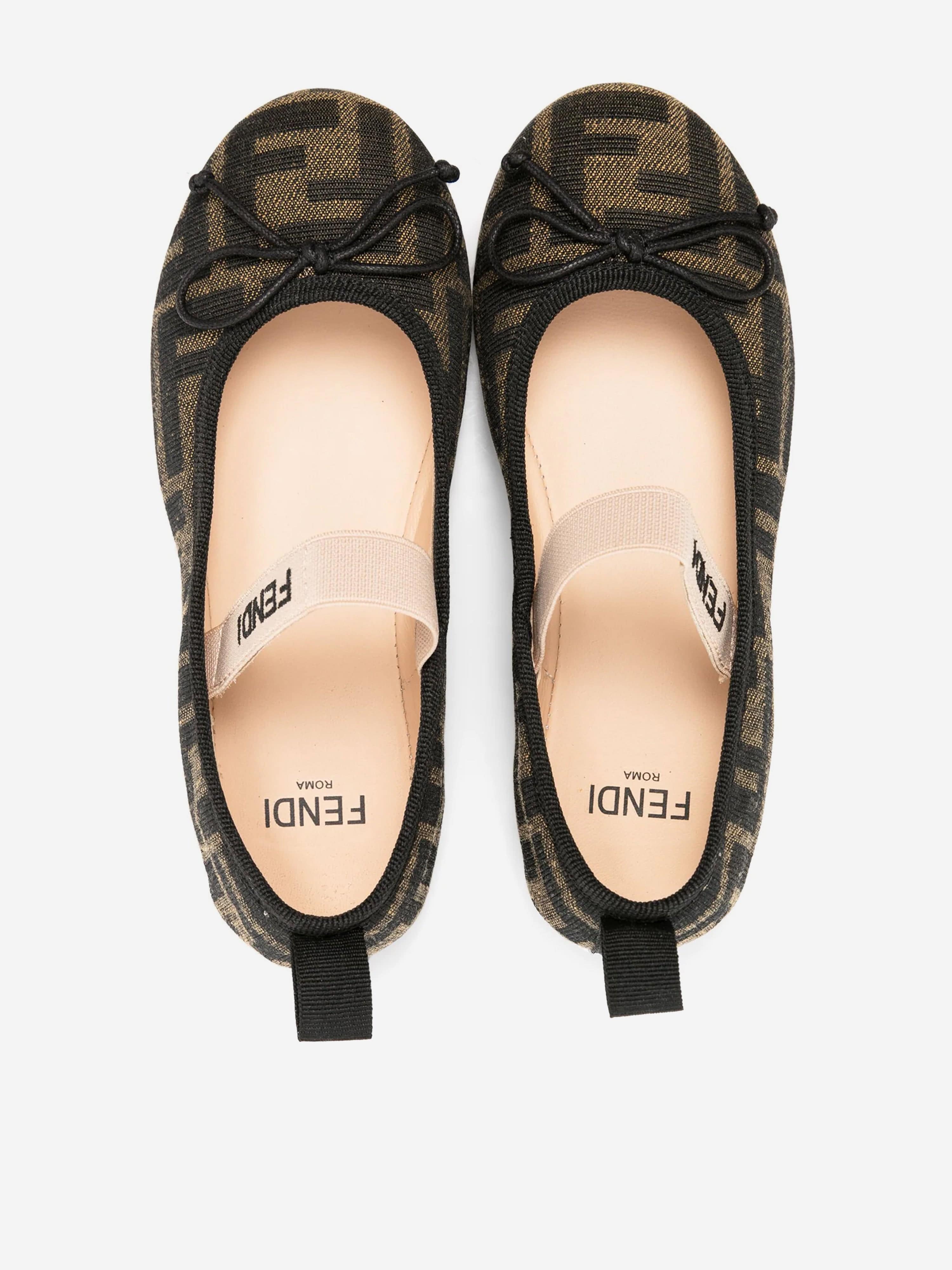 Fendi Girls FF Logo Ballerinas in Brown