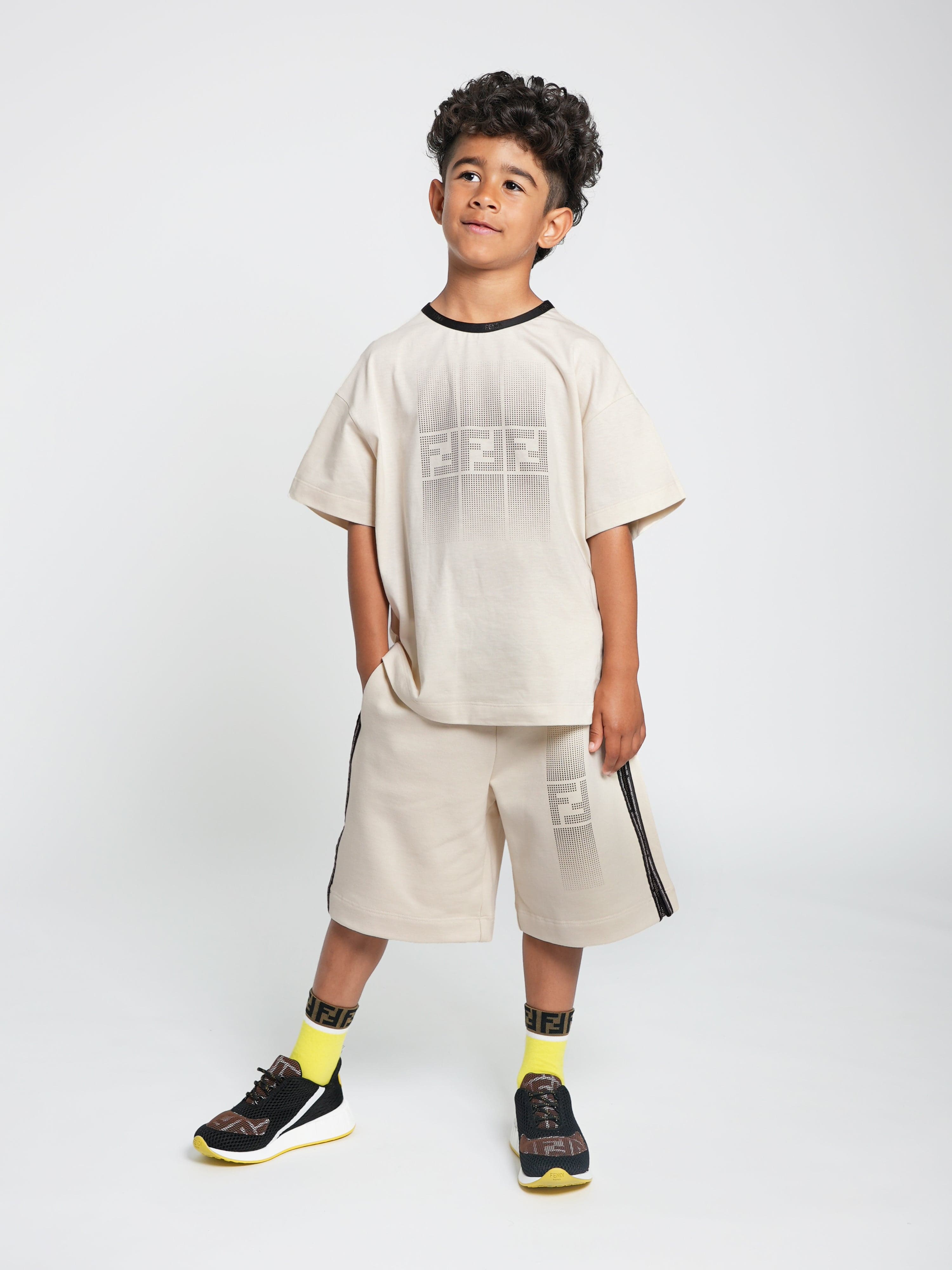 Fendi Boys Logo Bermuda Shorts in Beige