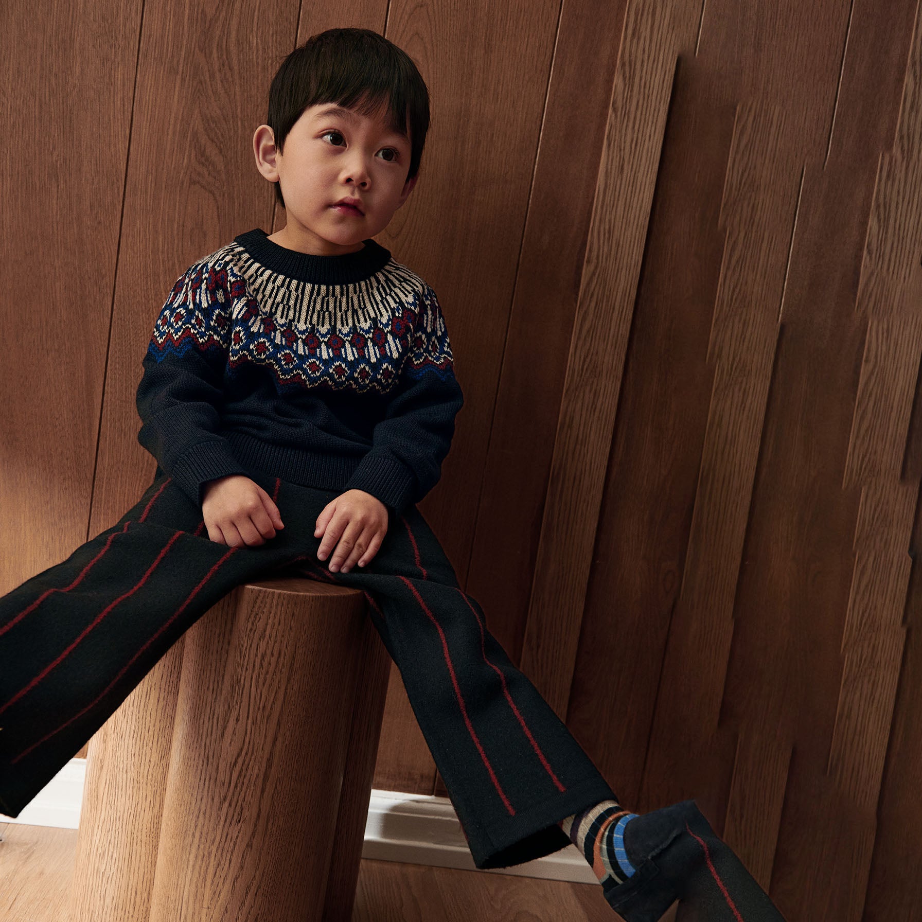 Boys & Girls Dark Blue Jacquard Wool Sweater