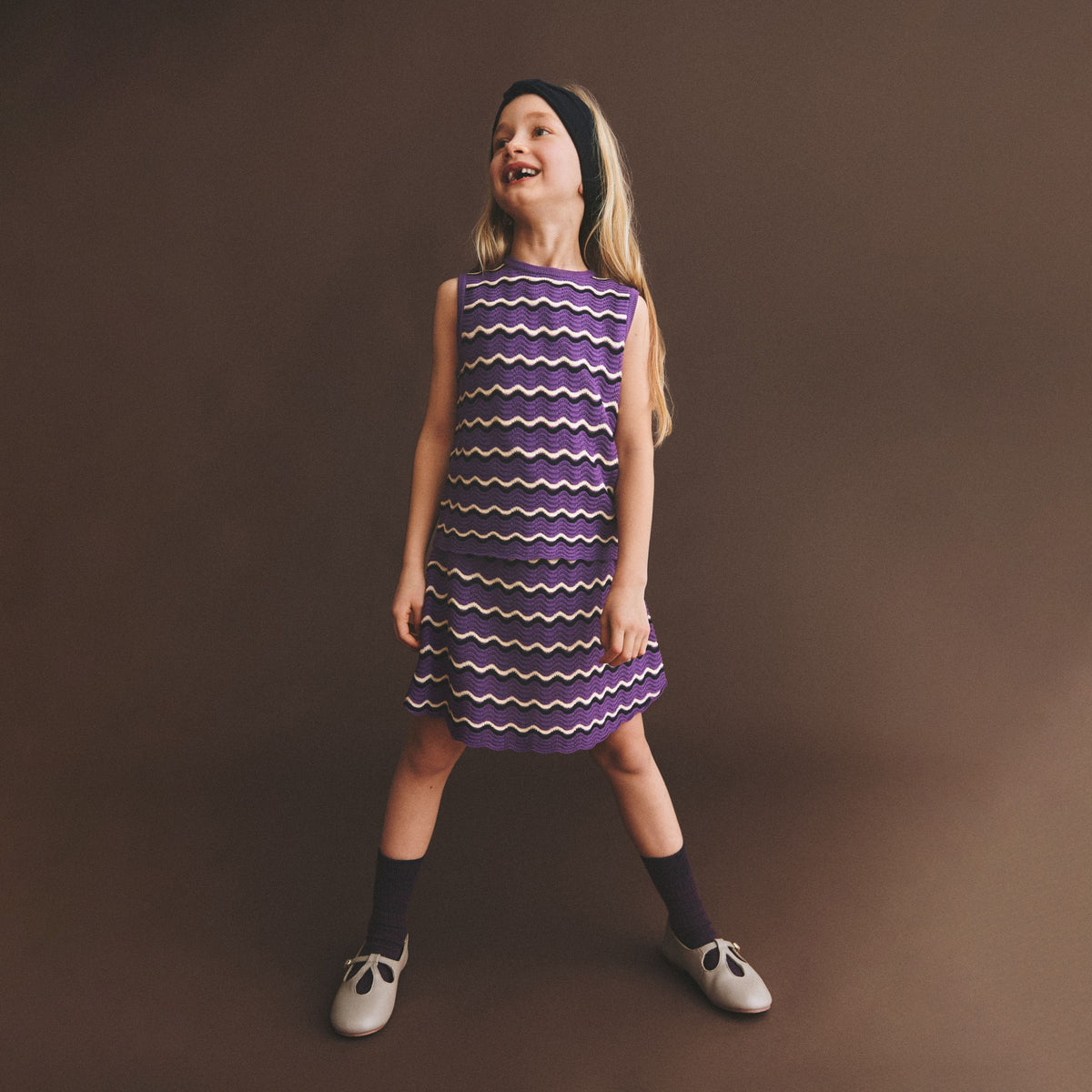 Girls Purple Wave Pointelle Wool Vest
