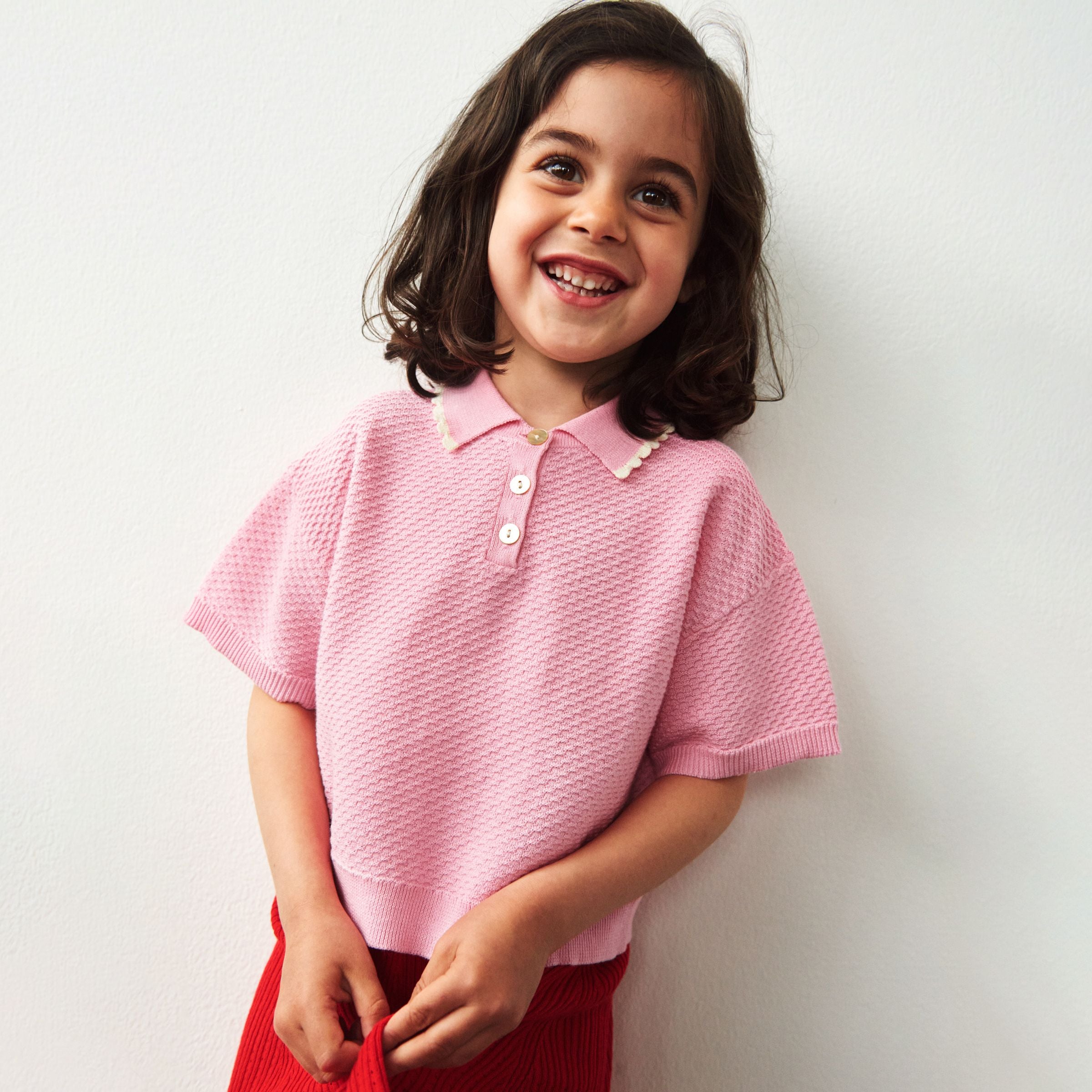 Girls Candy Pink Cotton Polo Shirt