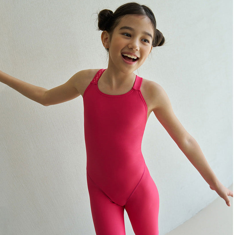 Girls Bright Pink Cropped Professional Swimsuit