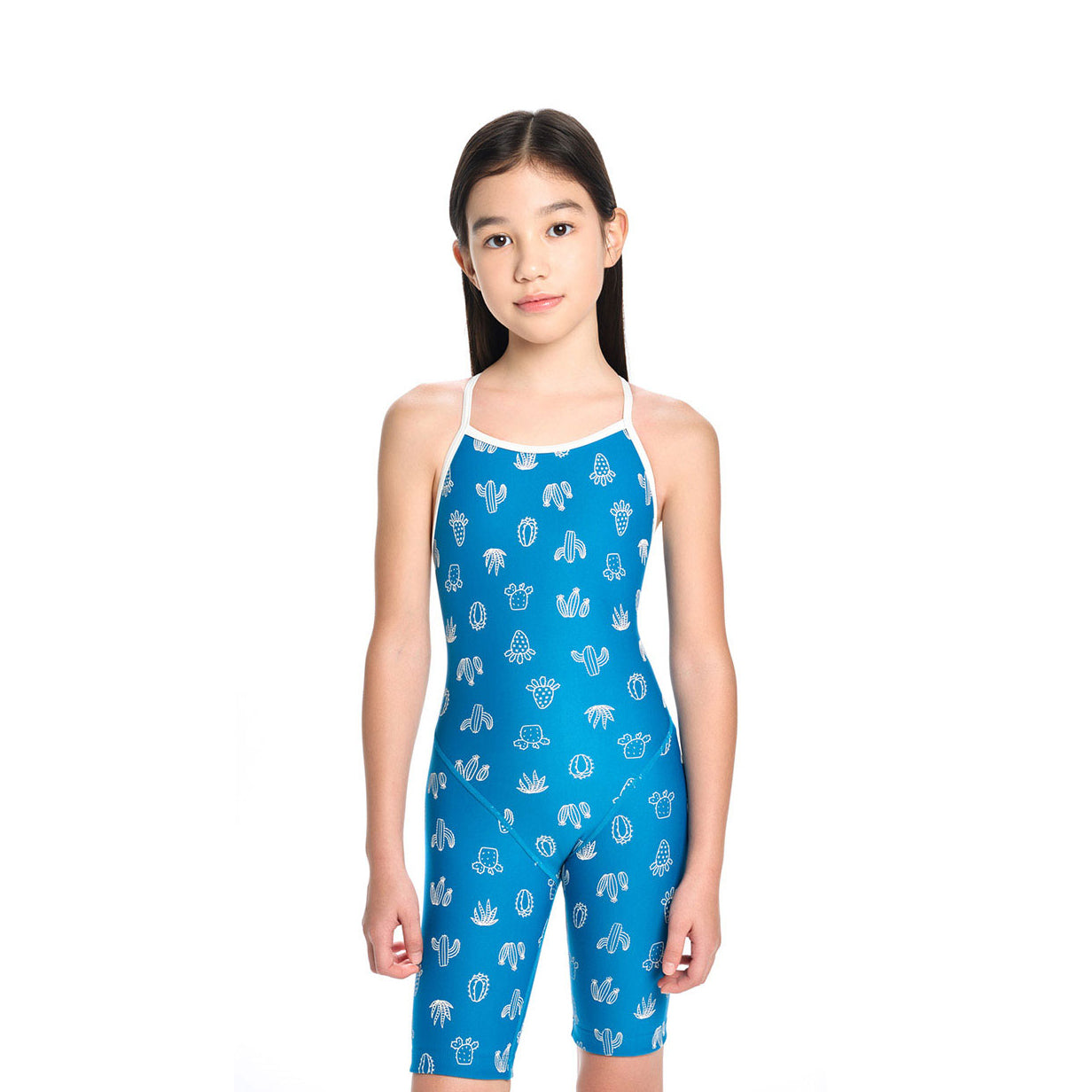 Girls Blue Cropped Professional Swimsuit