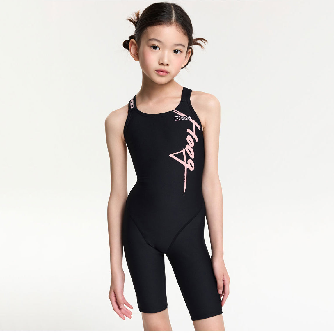 Girls Black Cropped Professional Swimsuit