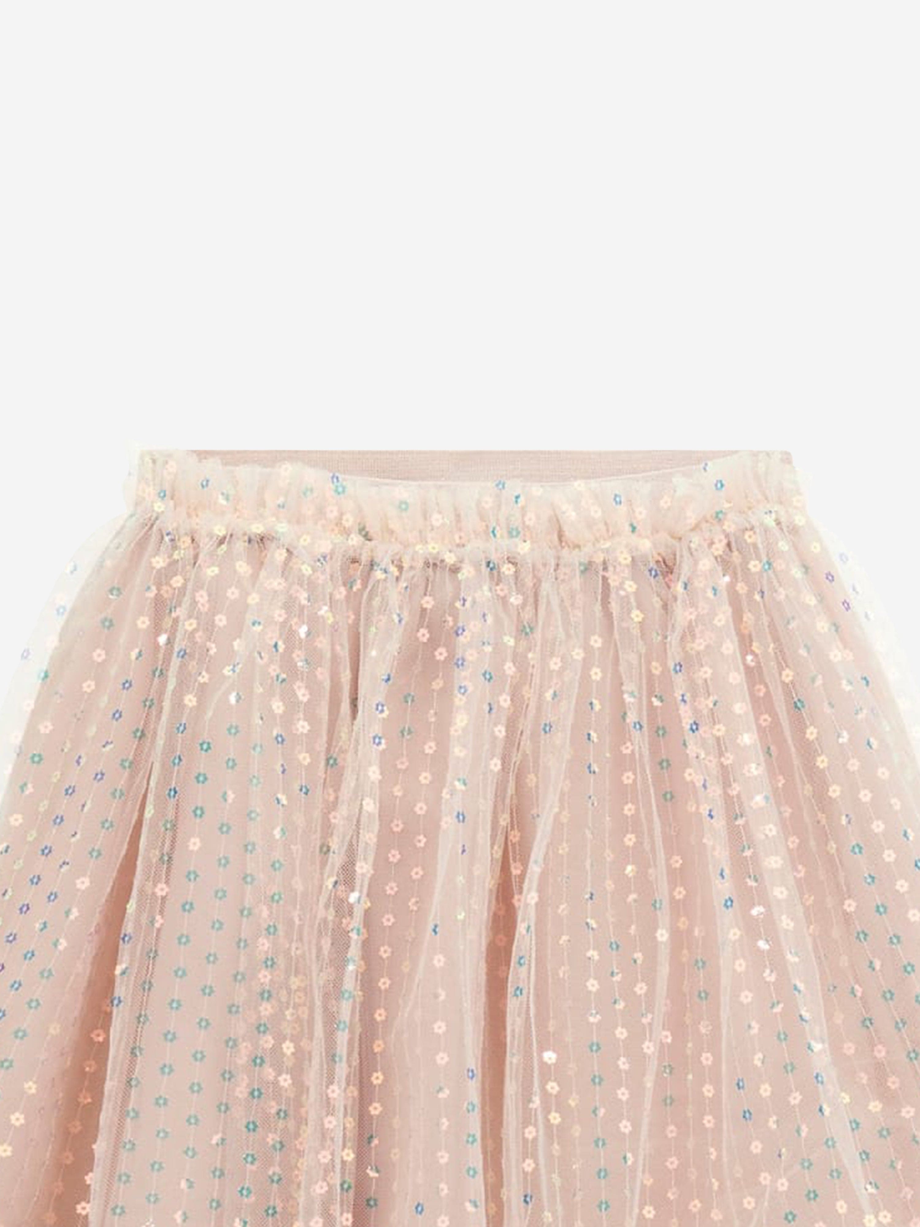 Girls Sequins Midi Skirt in Pink