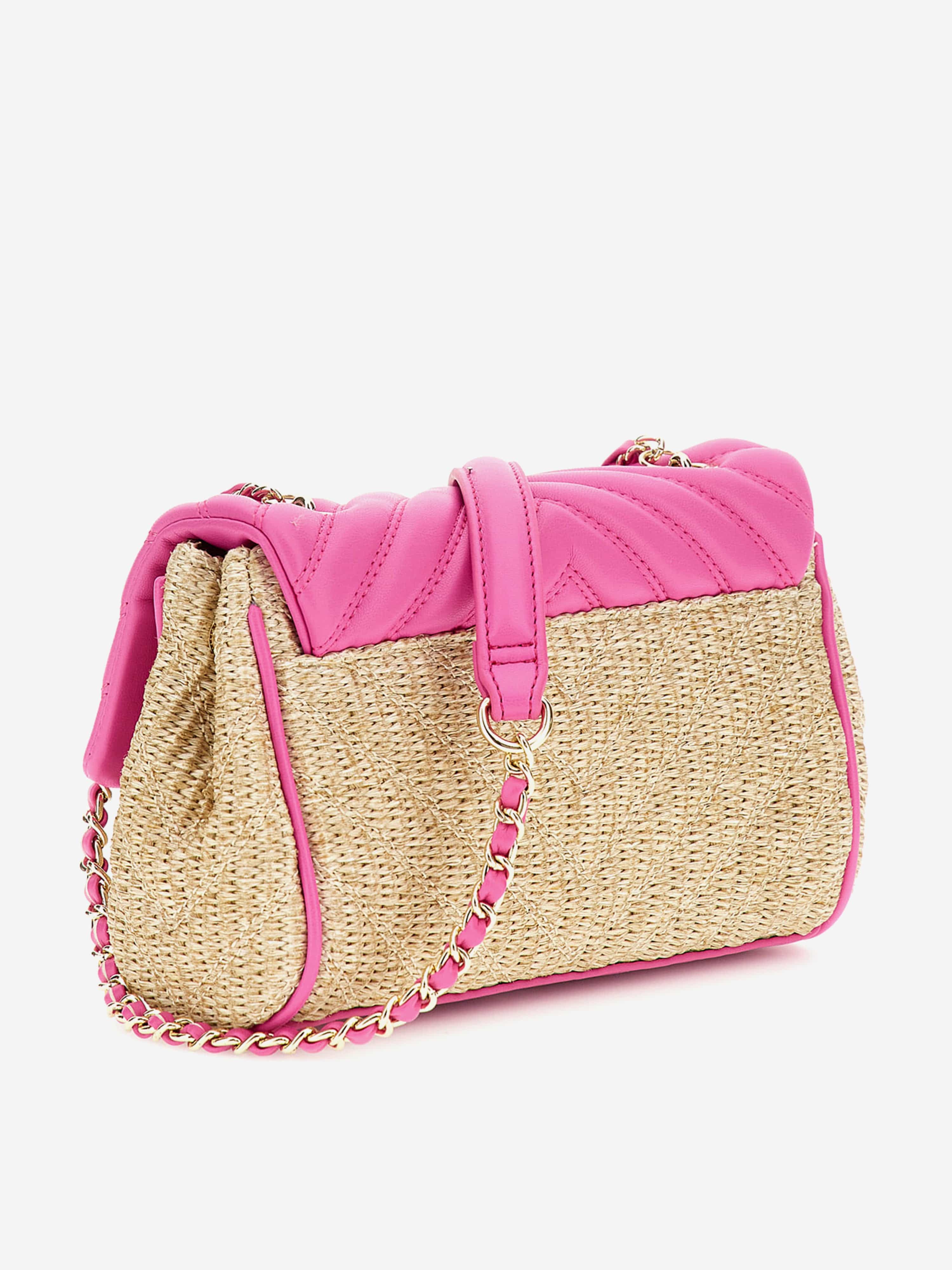 Girls Straw Crossbody Flap Bag in Pink