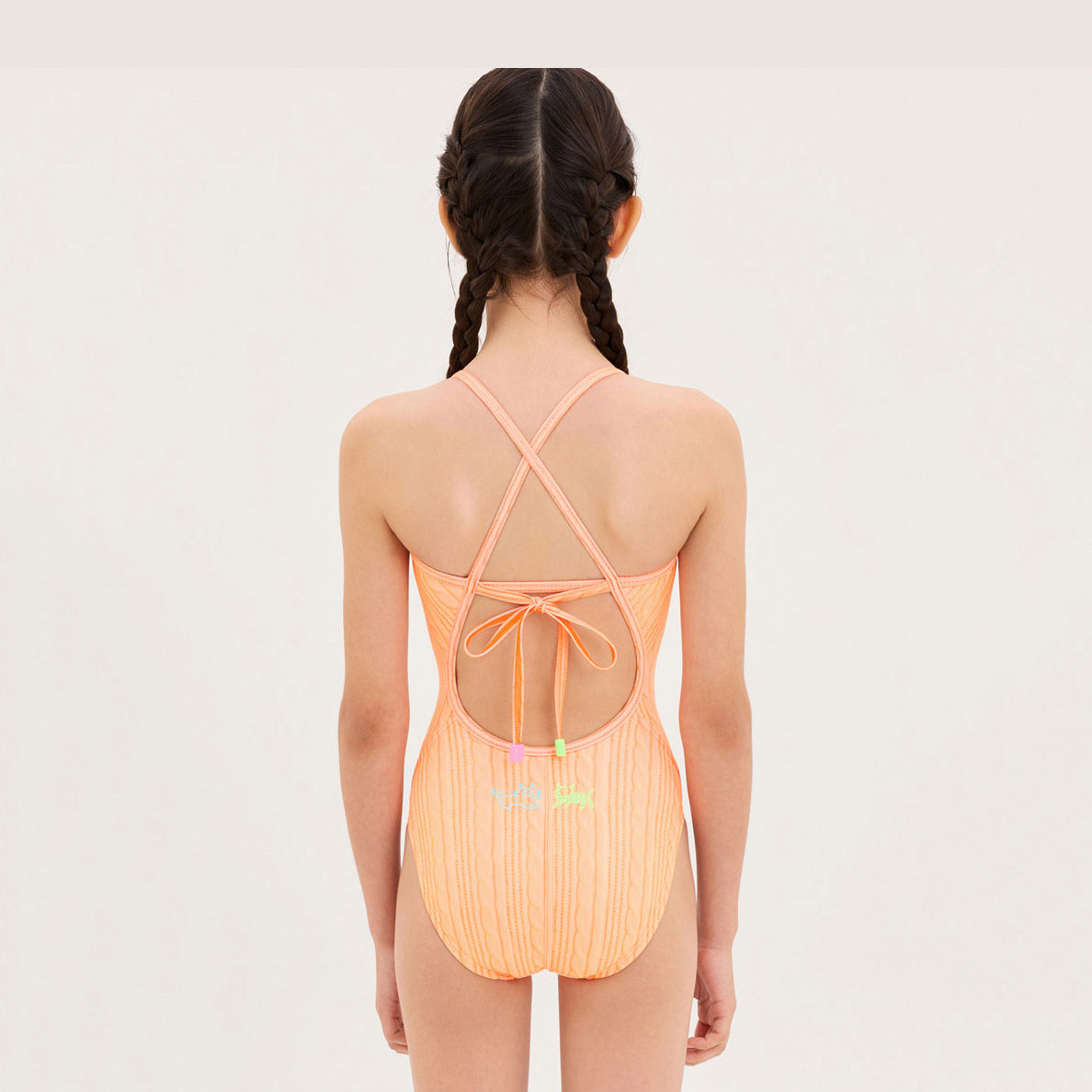 Maillot de bain professionnel brodé orange pour filles