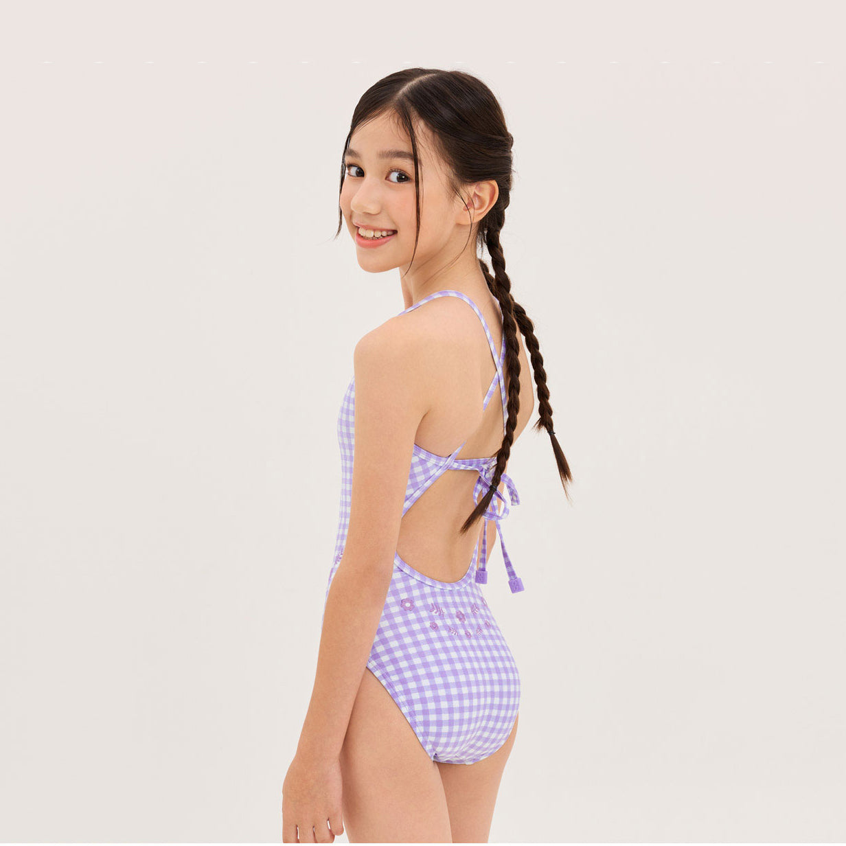 Girls Purple Check Professional Swimsuit