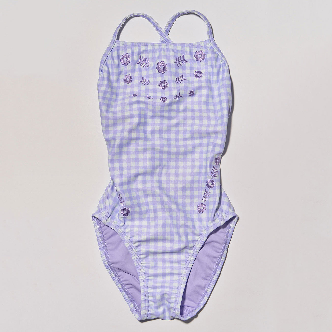 Maillot de bain professionnel à carreaux violets pour filles