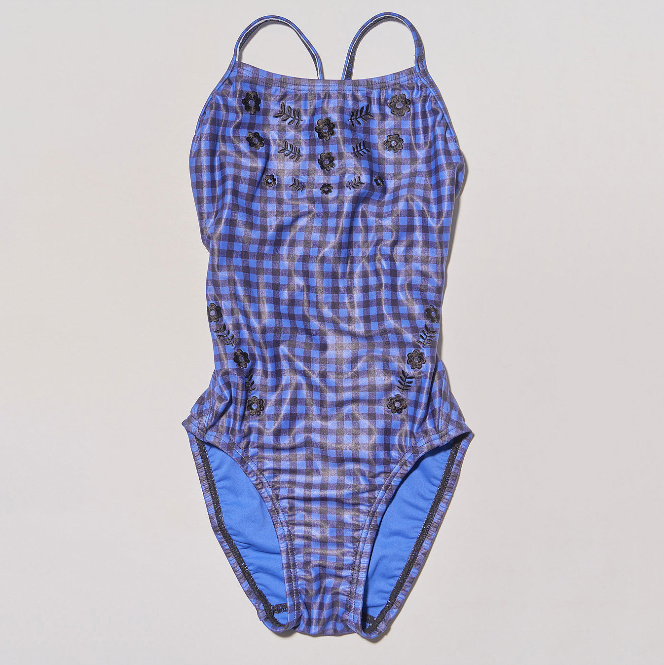 Maillot de bain professionnel à carreaux bleus pour filles