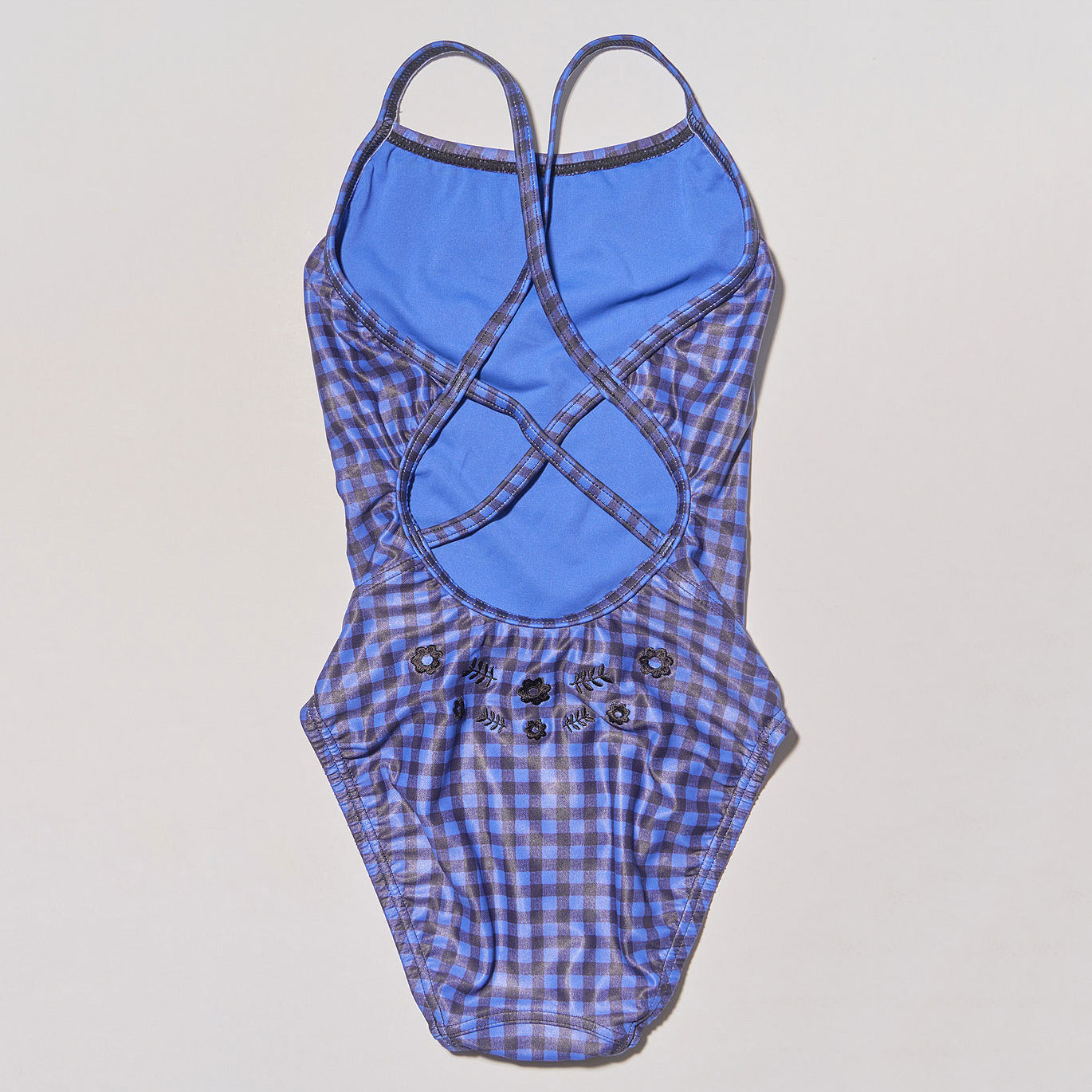 Maillot de bain professionnel à carreaux bleus pour filles