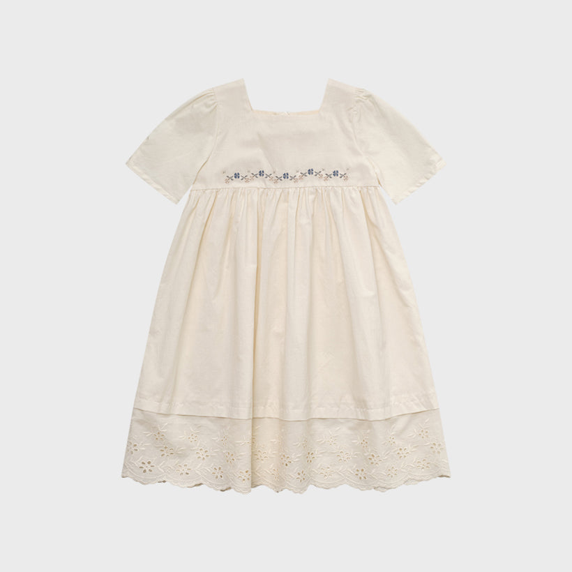 Girls White Embroidered Cotton Dress
