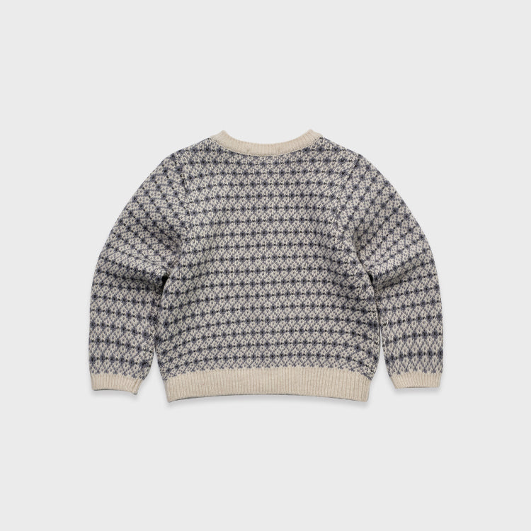 Girls Blue Jacquard Wool Cardigan
