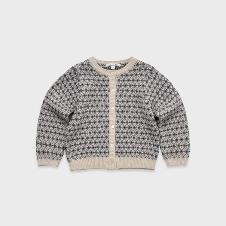 Girls Blue Jacquard Wool Cardigan