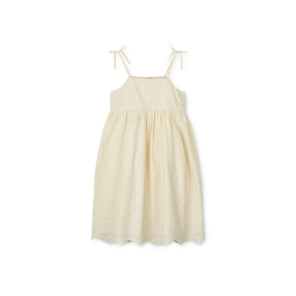 Girls Cream Embroidered Cotton Dress