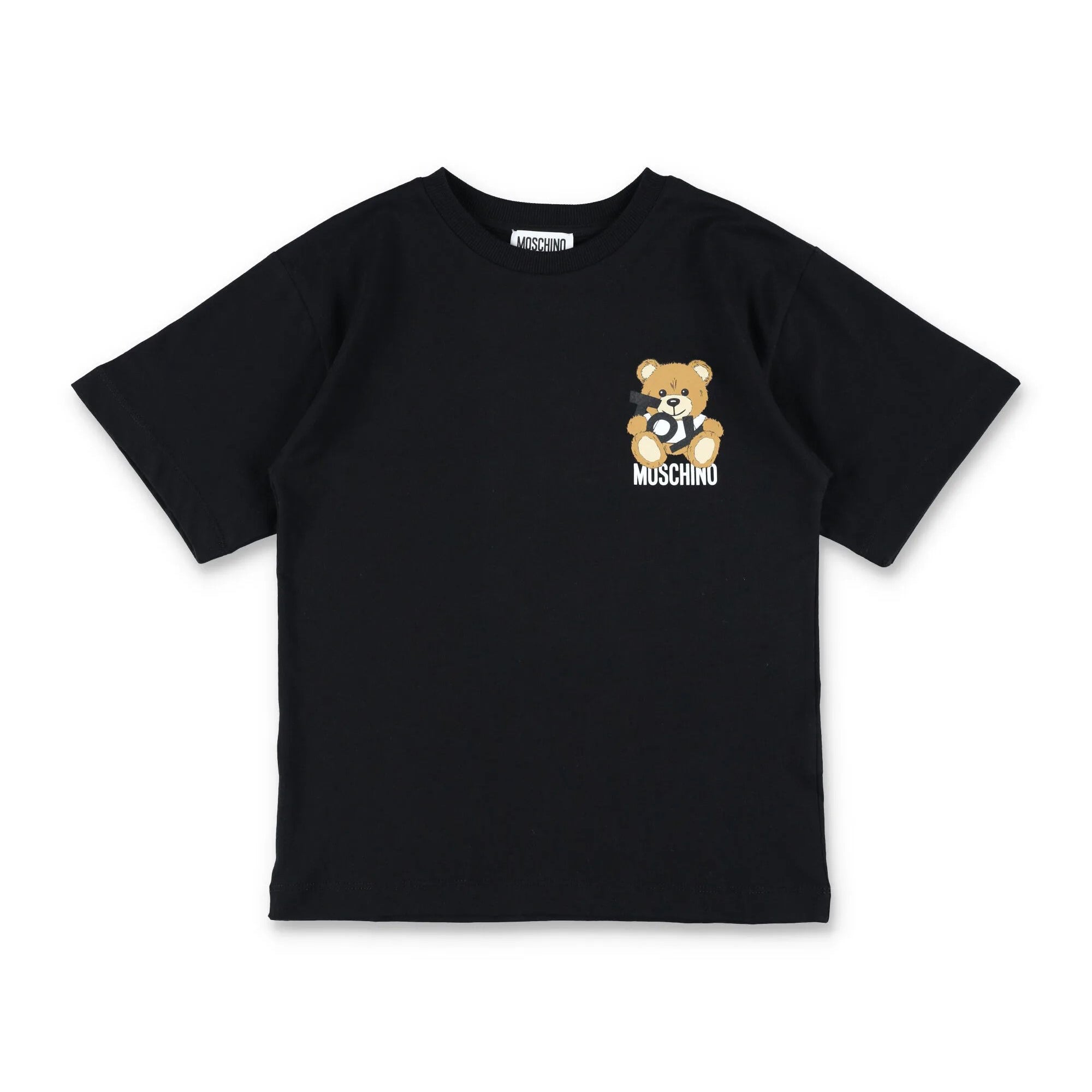 Boys & Girls Black Printed Logo Cotton T-Shirt