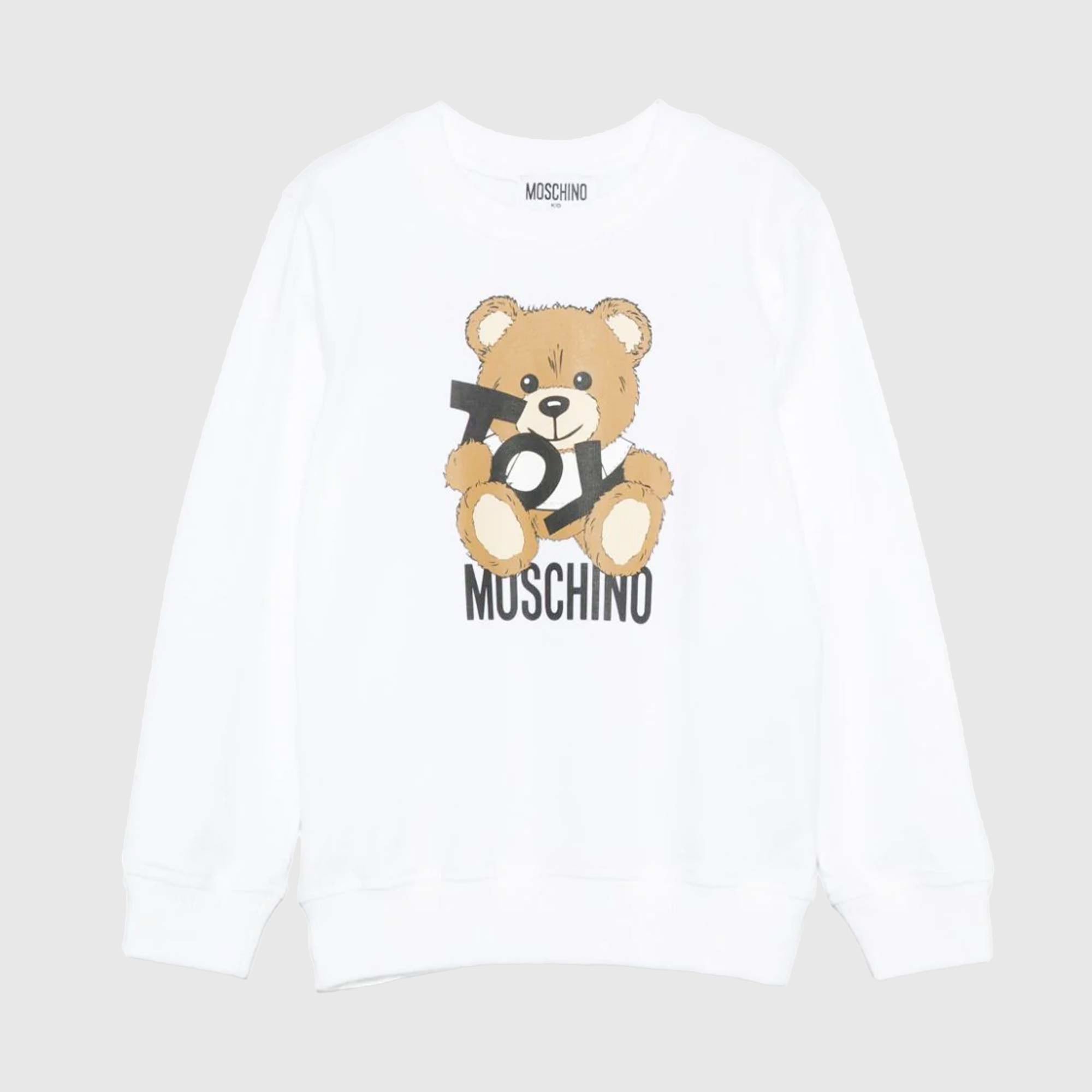 Boys & Girls White Printed Logo Cotton Sweatshirt