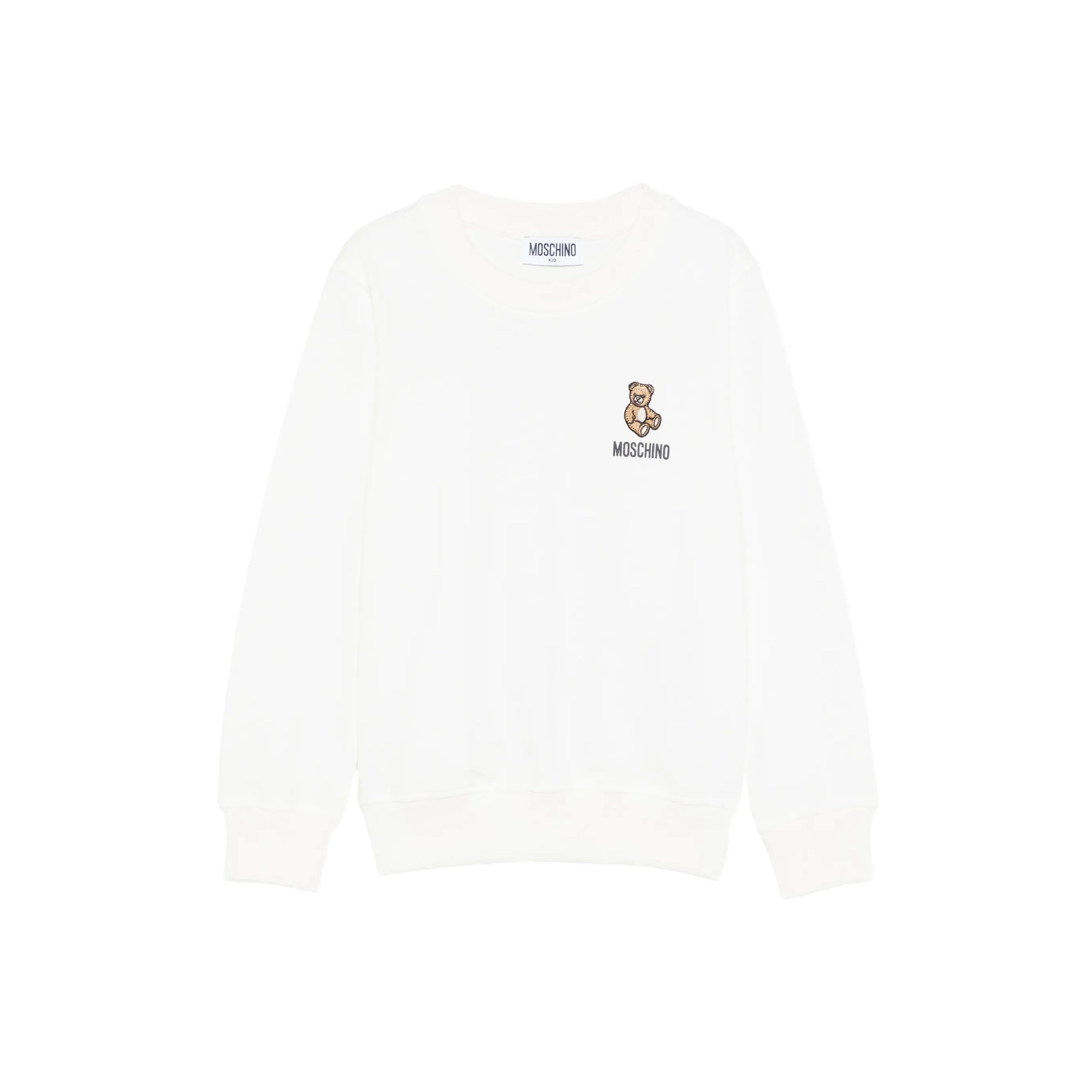 Boys & Girls White Embroidered Bear Cotton Sweatshirt