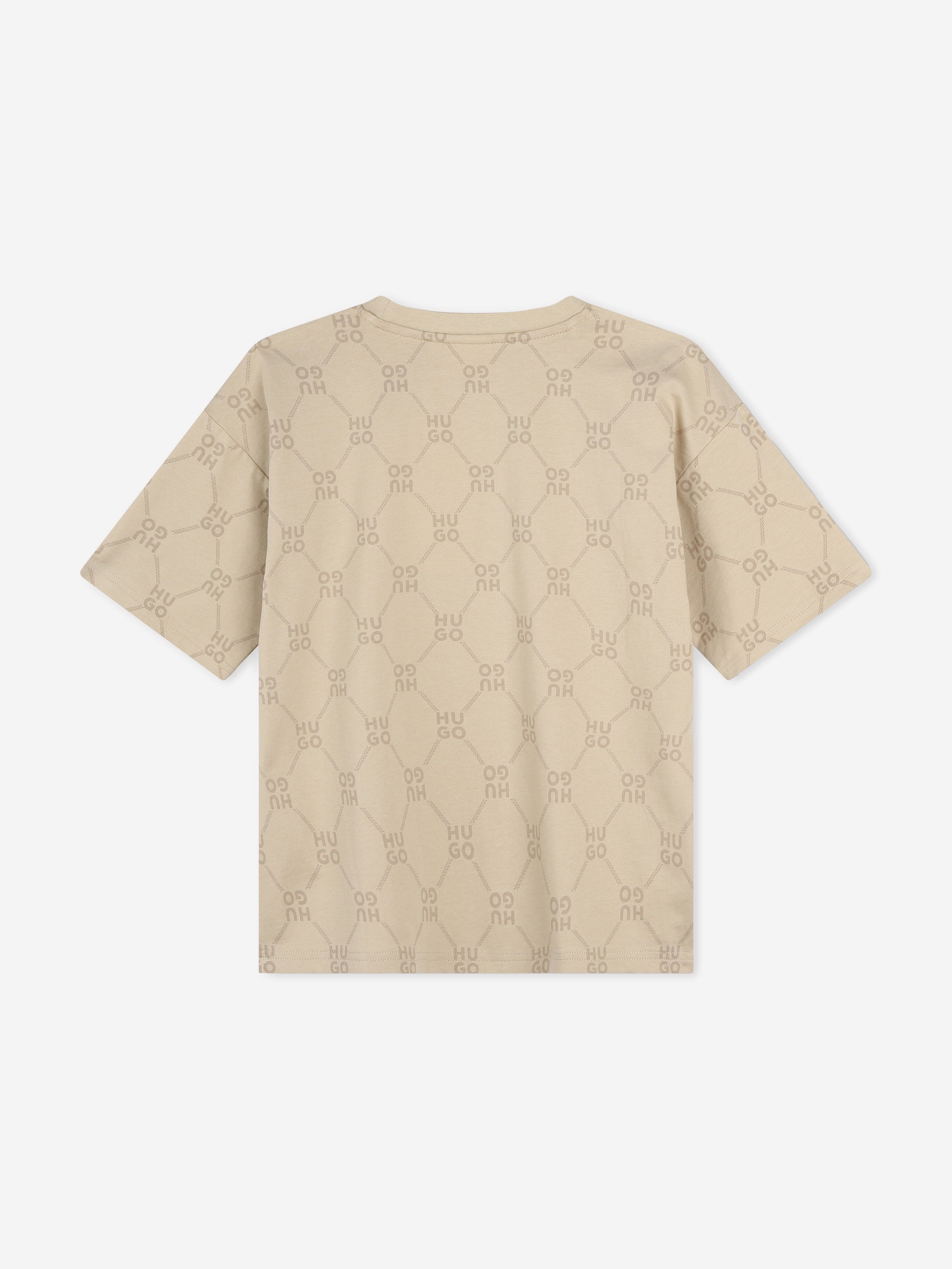 Hugo Boys Monogram Logo T-Shirt in Beige