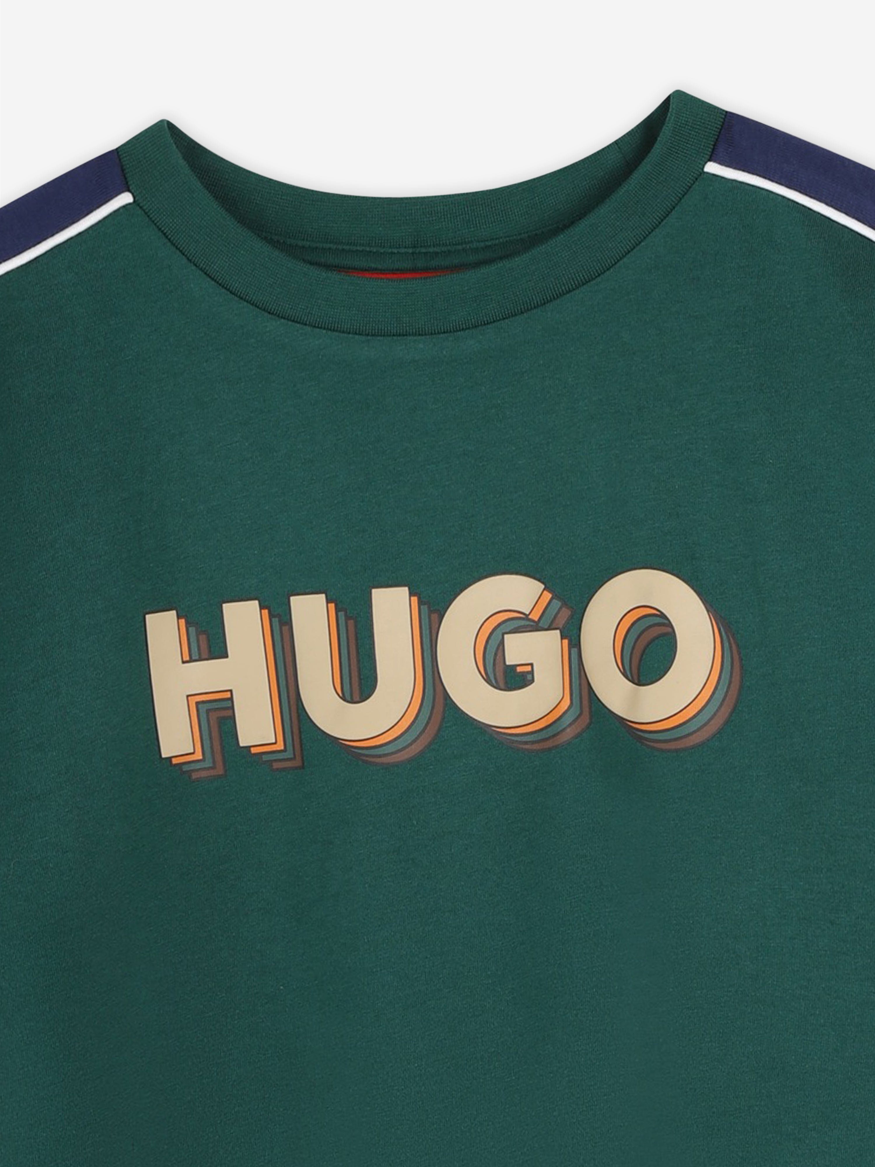 Hugo Boys Logo Print T-Shirt in Green