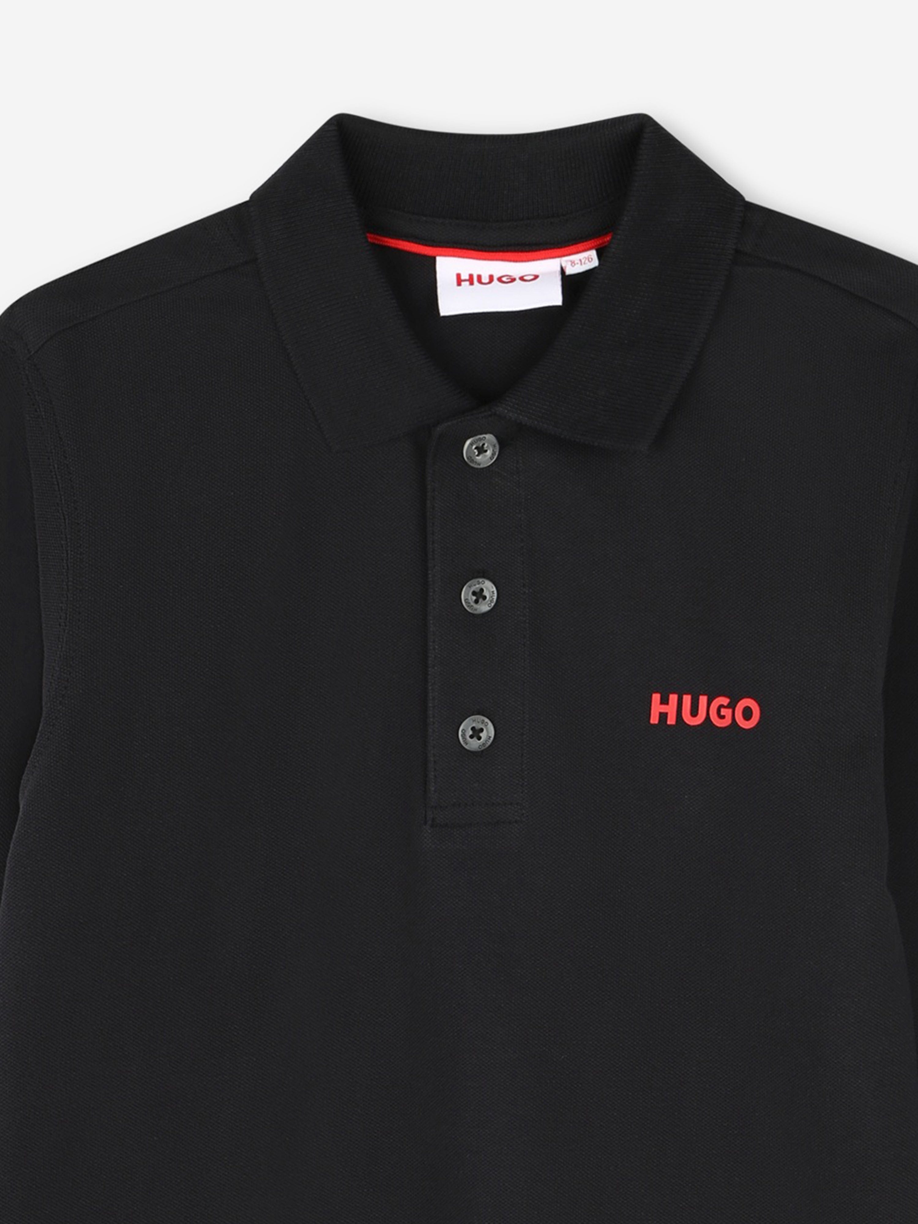 Hugo Boys Long Sleeve Polo Shirt in Black
