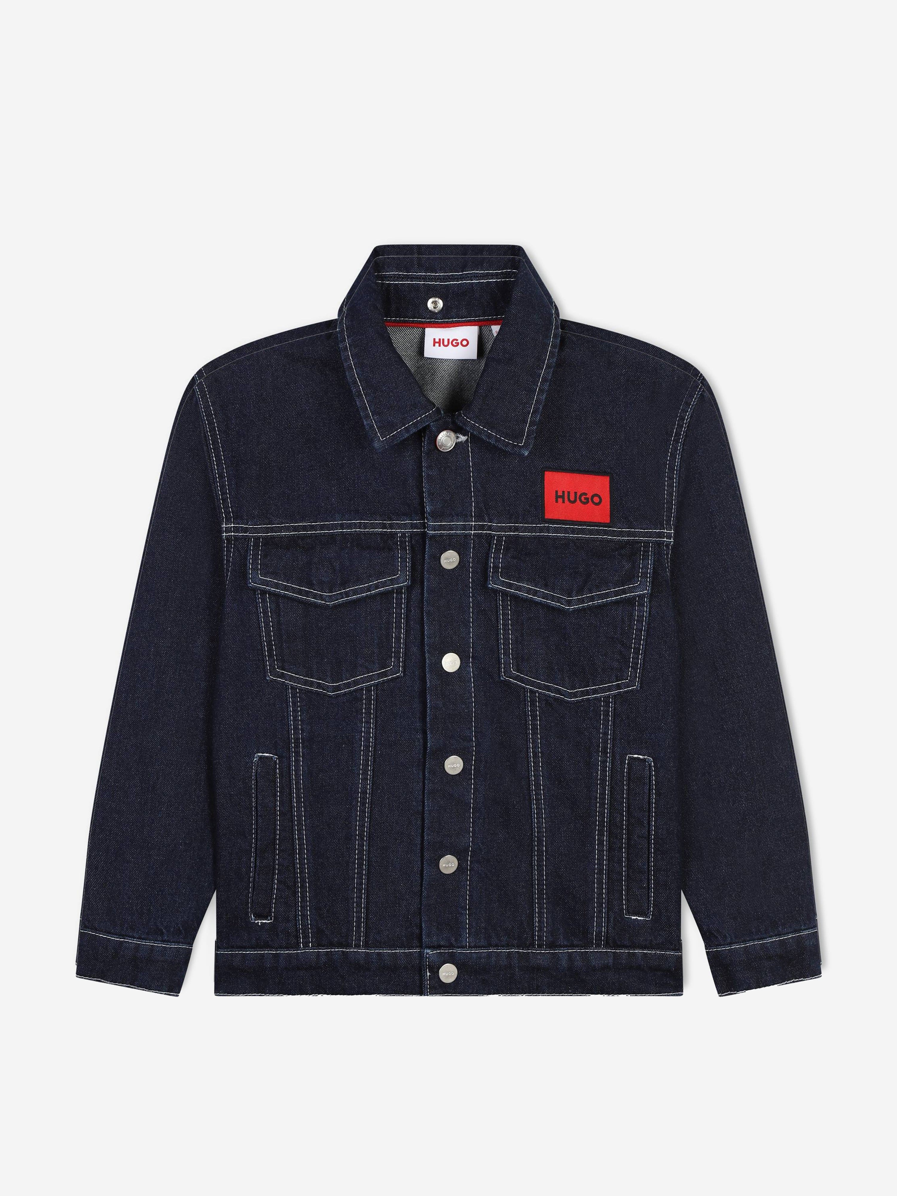 Hugo Boys Hooded Denim Jacket in Blue