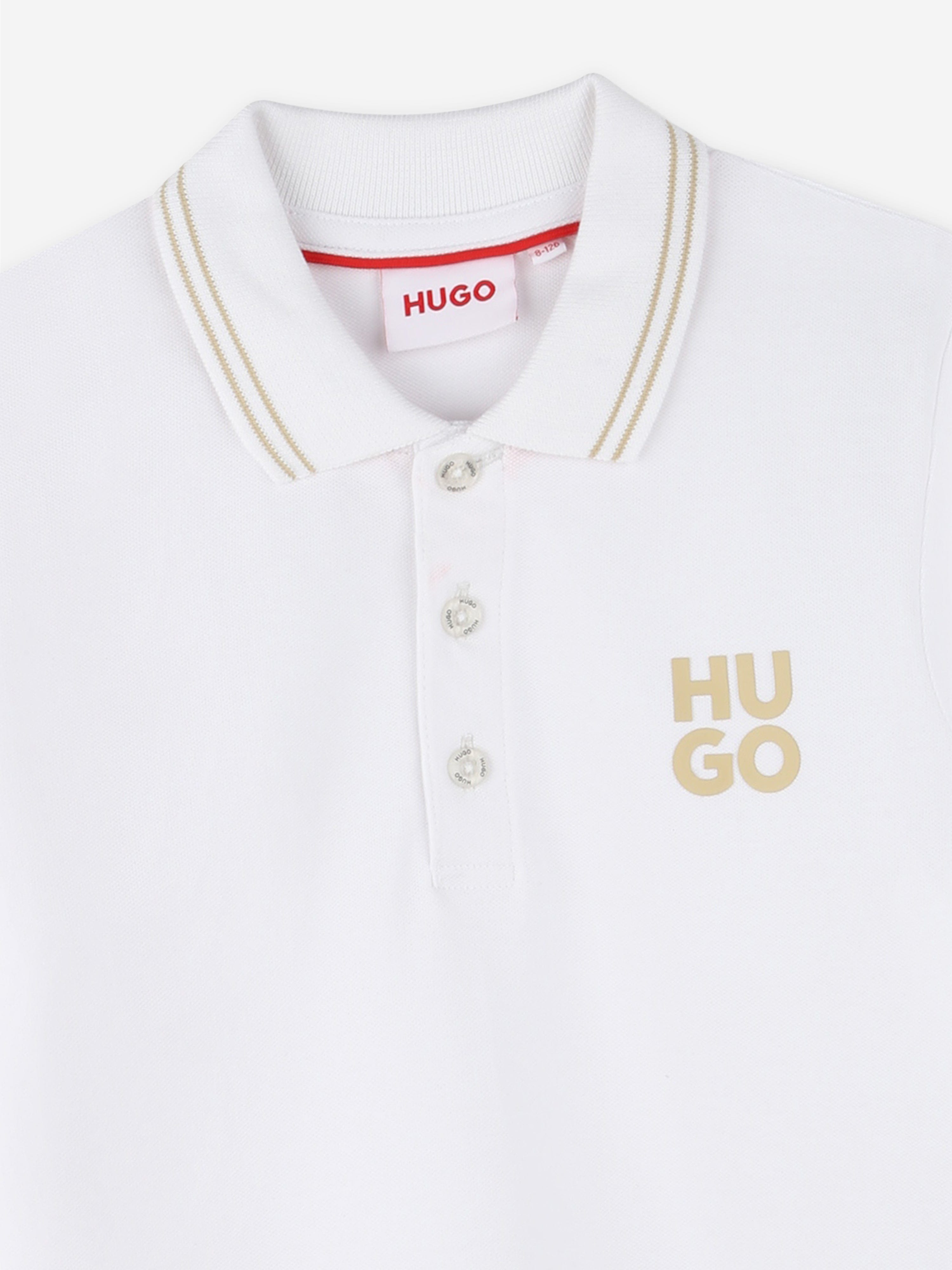 Hugo Boys Logo Print Polo Shirt in White