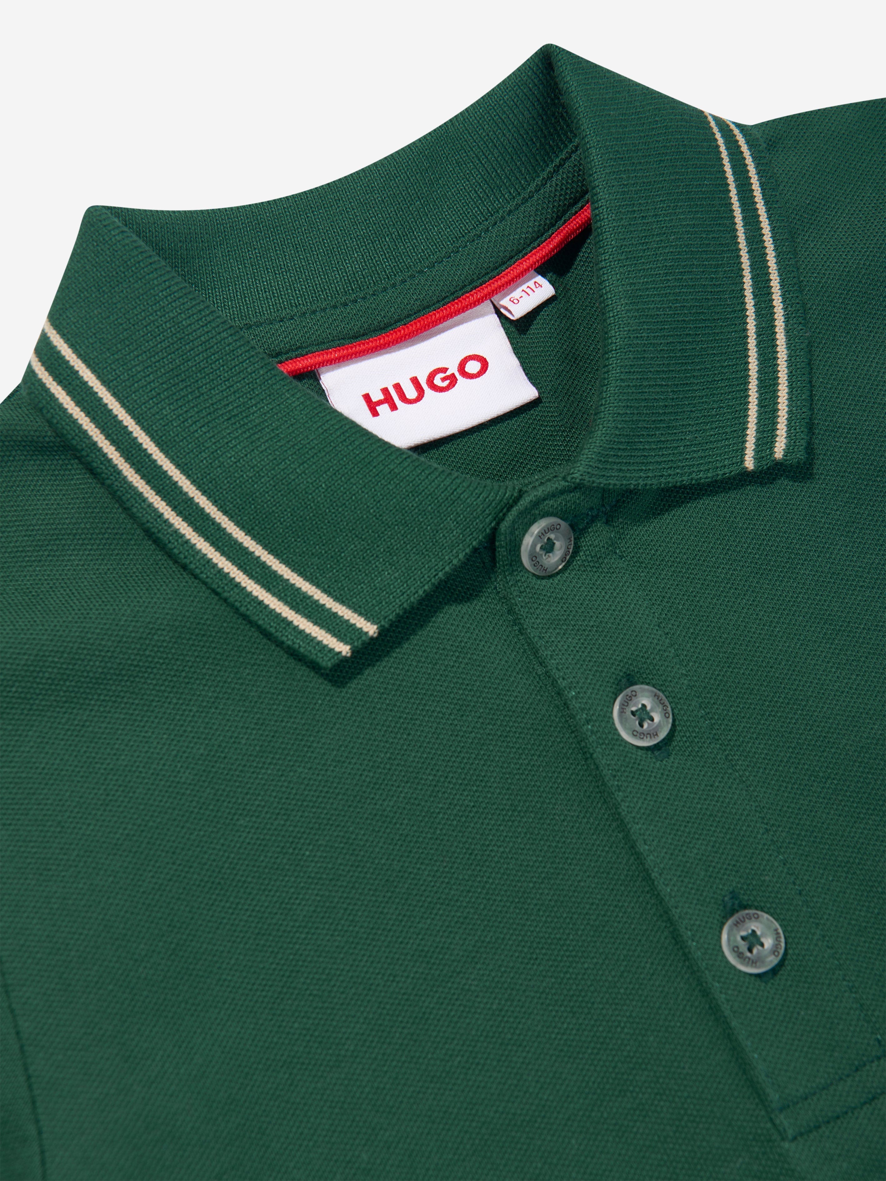 Hugo Boys Logo Print Polo Shirt in Green