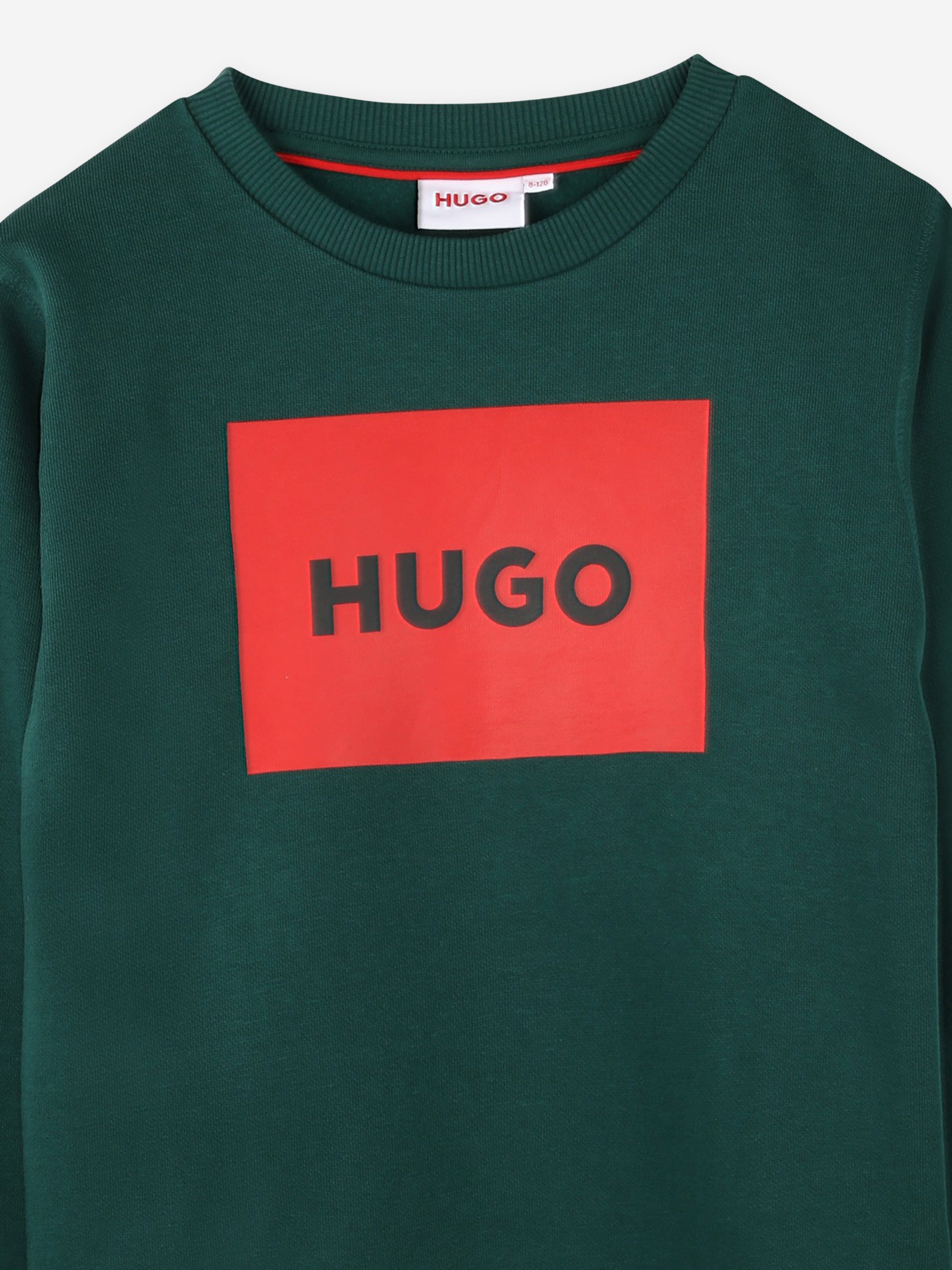 Hugo Boys Logo Print Sweatshirt in Green