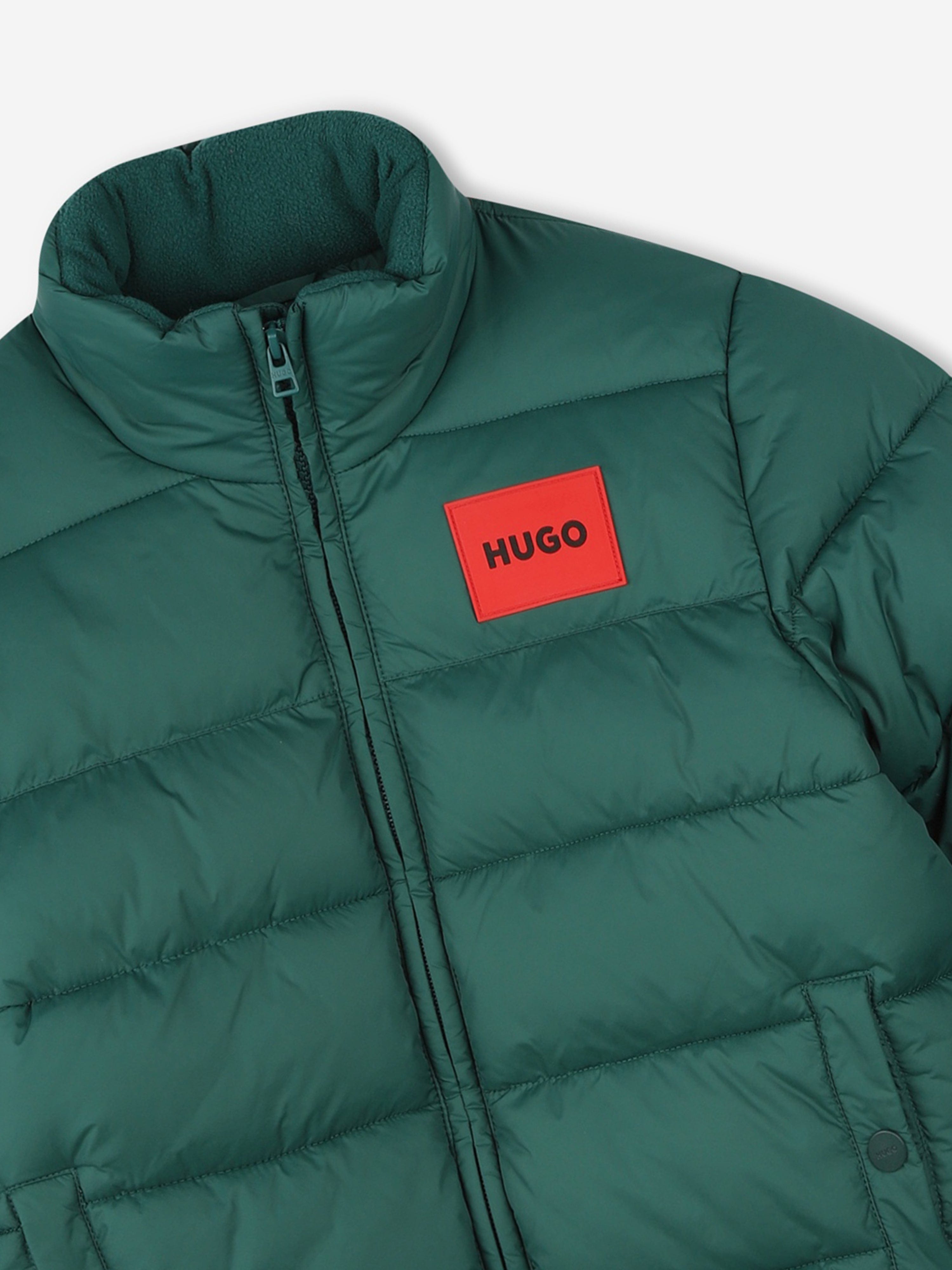 Hugo Boys Logo Puffer Jacket in Green