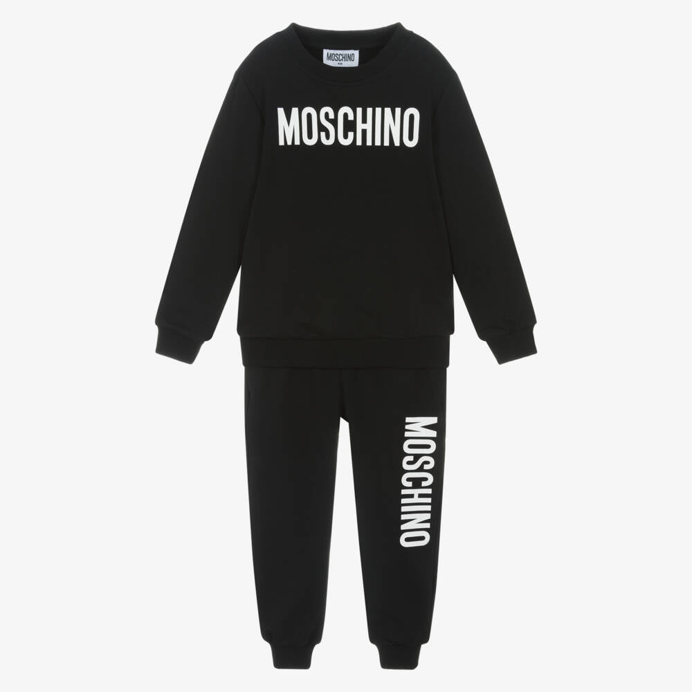 Boys & Girls Black Printed Logo Cotton Set