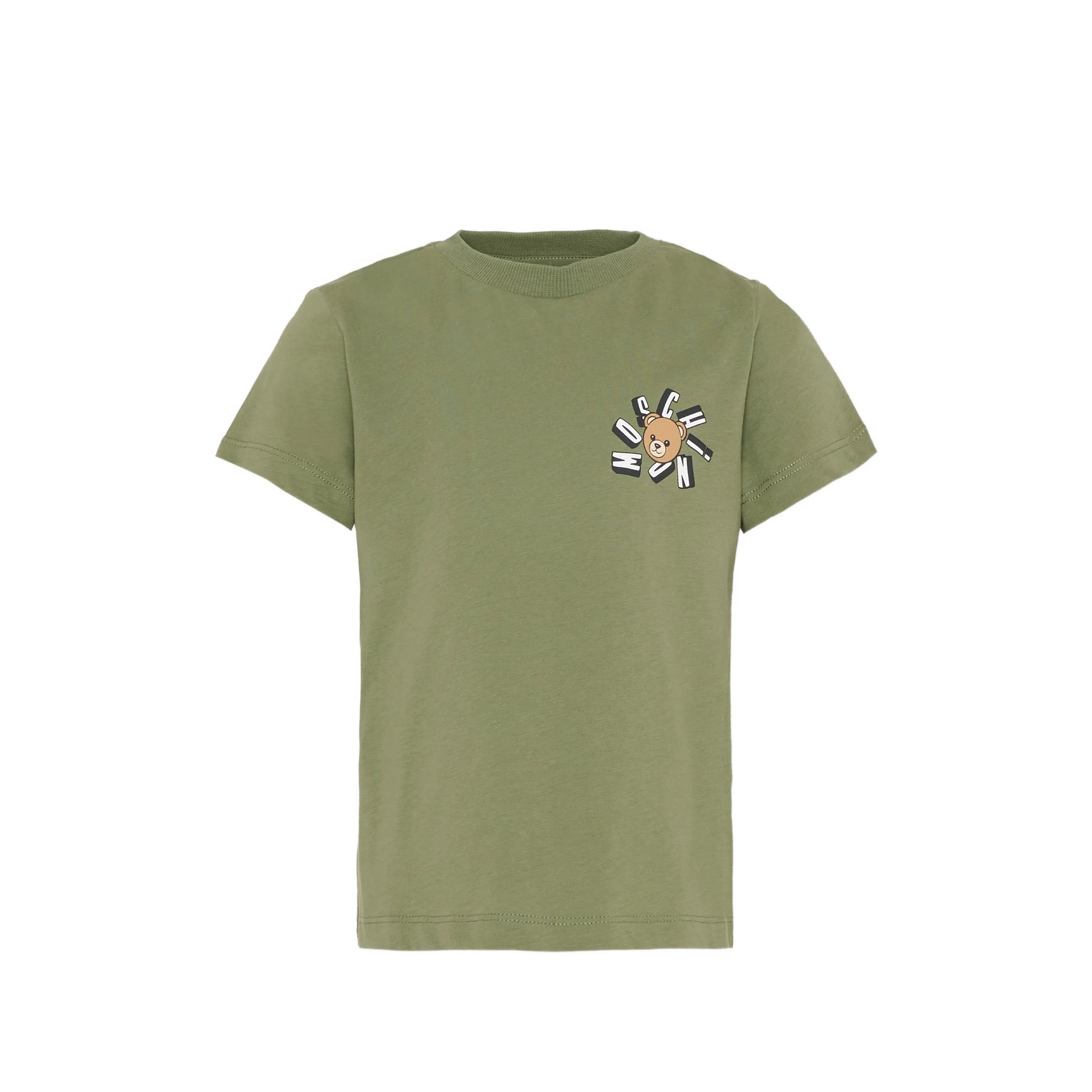 Boys & Girls Green Bear Printed Cotton T-Shirt